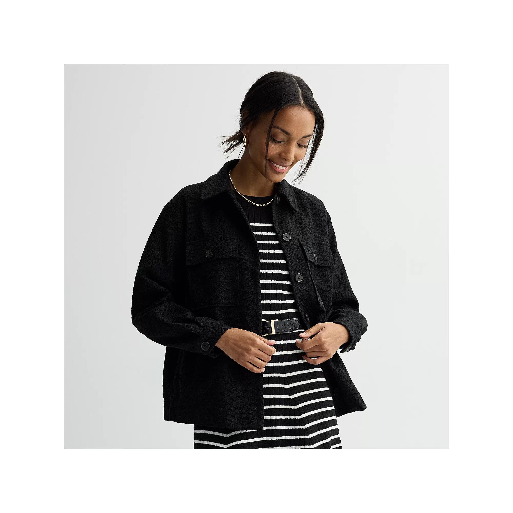 Women's Nine West Button-Front Shacket, Size: Large, Mineral Black Product Image