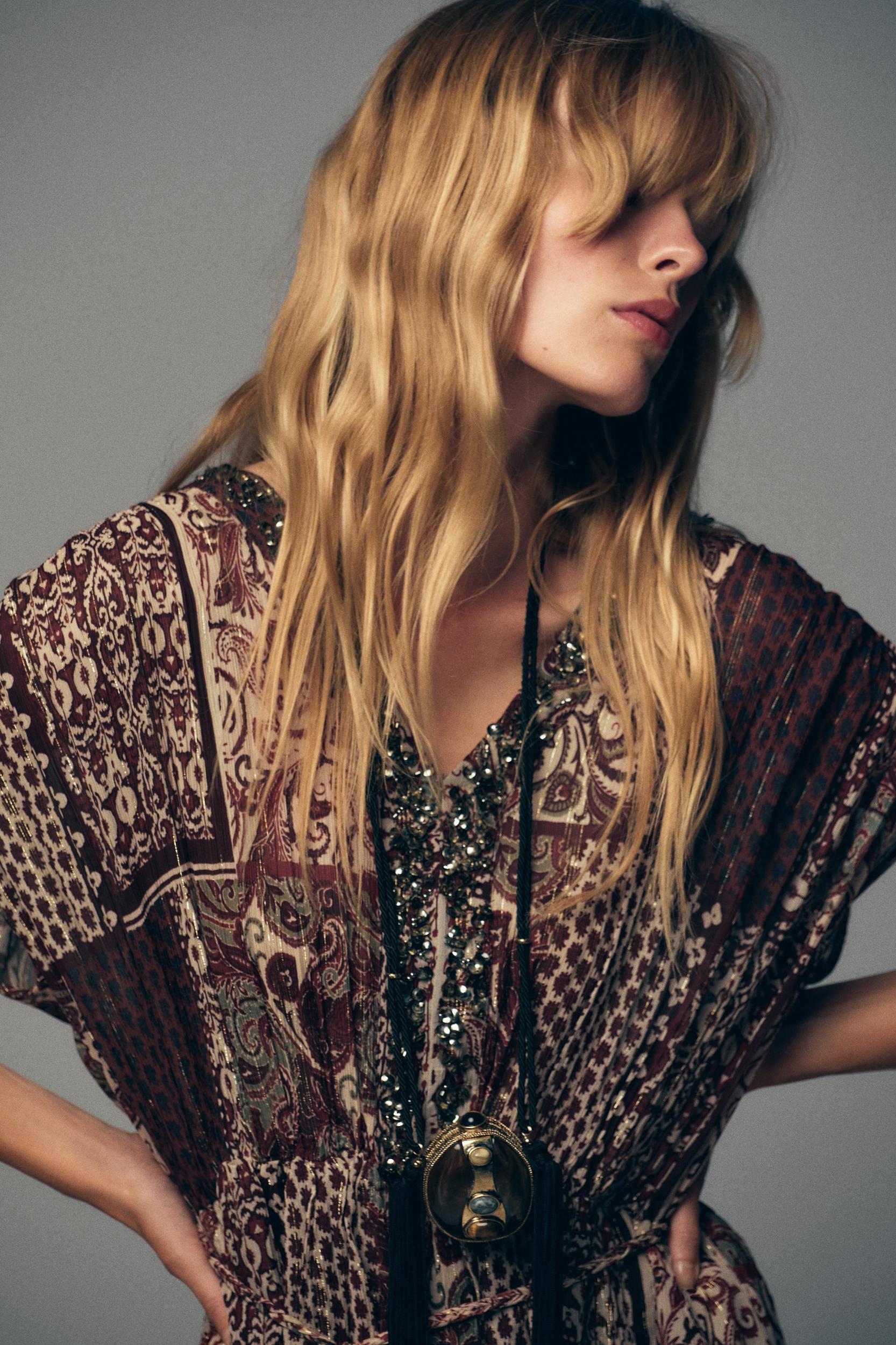 BEADED PRINTED METALLIC THREAD DRESS Product Image