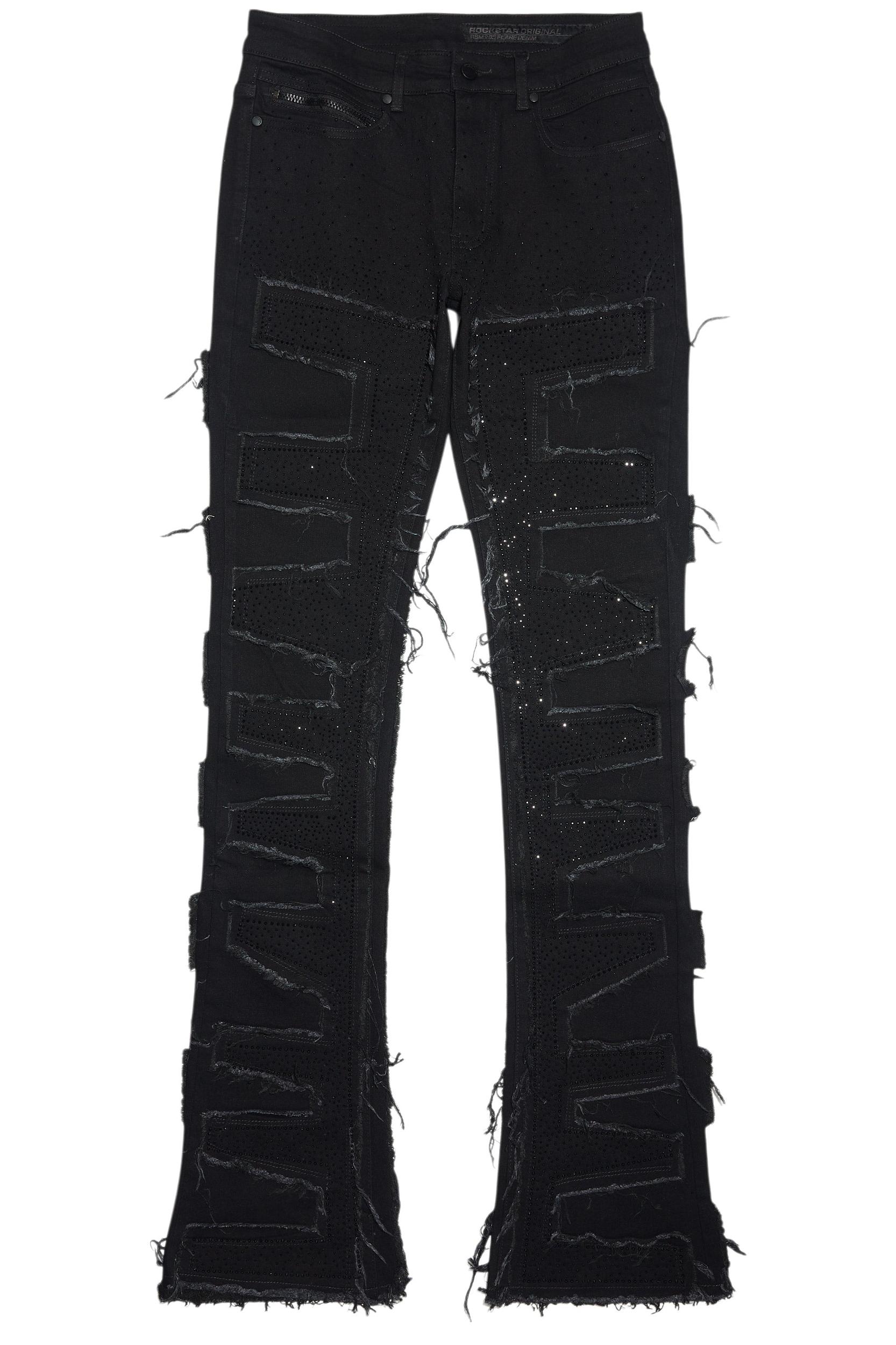 Shake Black Rhinestone Stacked Flare Jean Male Product Image
