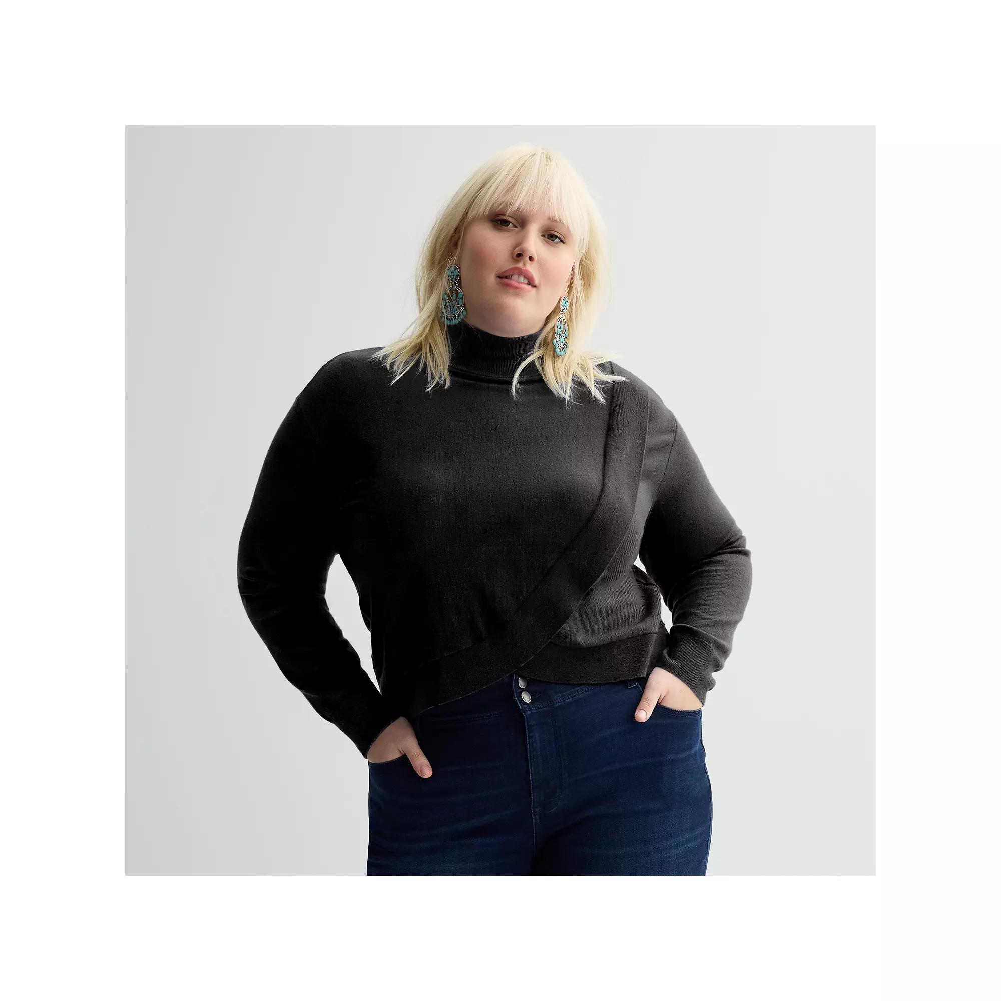 Plus Size INTEMPO™ Mockneck Faux Wrap Pullover Sweater, Women's, Size: 0X, Blue Product Image