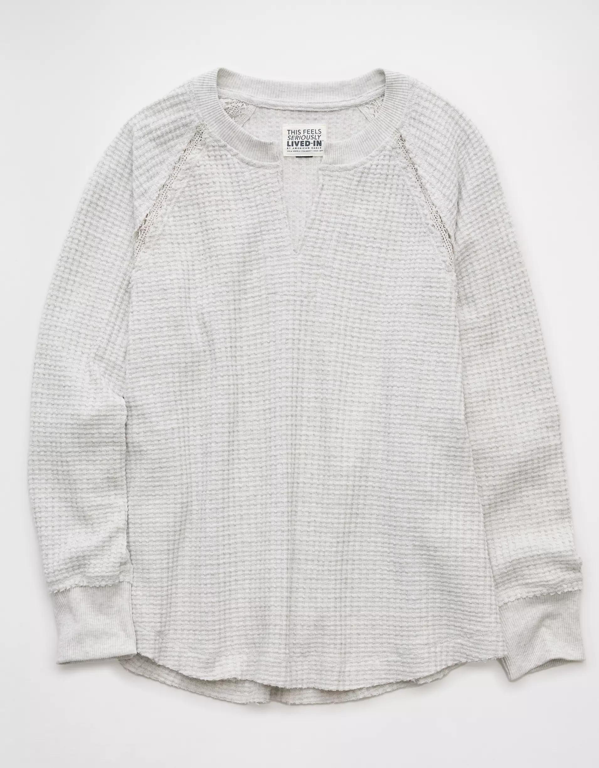 AE Big Hug Notch Neck Waffle Sweatshirt Product Image