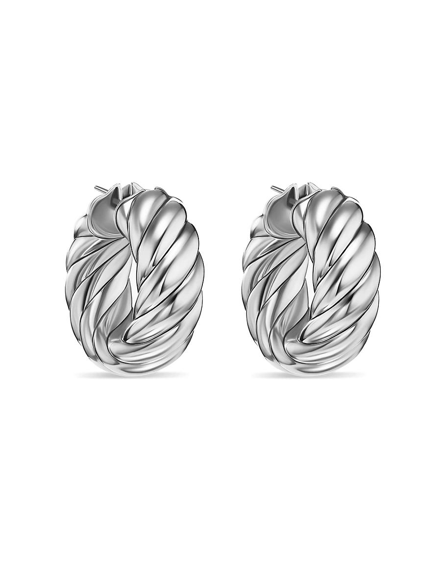 Womens Sculpted Cable Hoop Earrings in Sterling Silver, 25MM Product Image