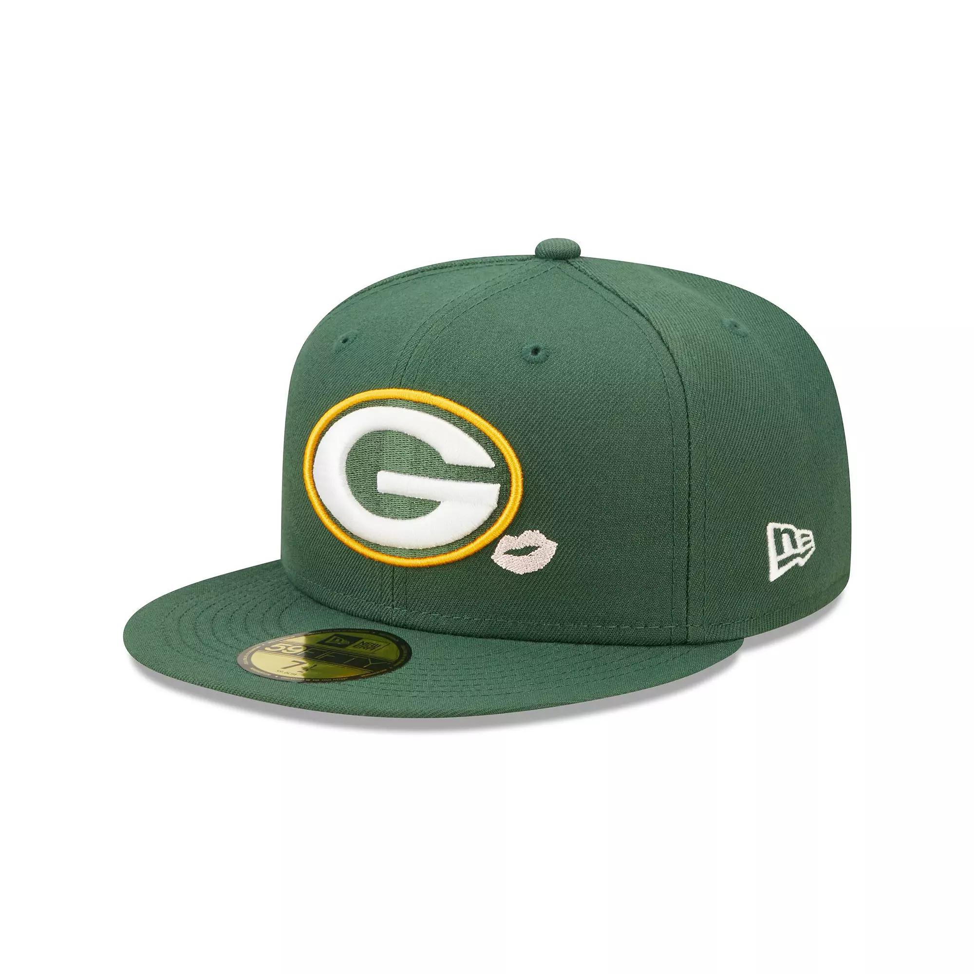 Men's New Era Green Green Bay Packers Lips 59FIFTY Fitted Hat,  Product Image