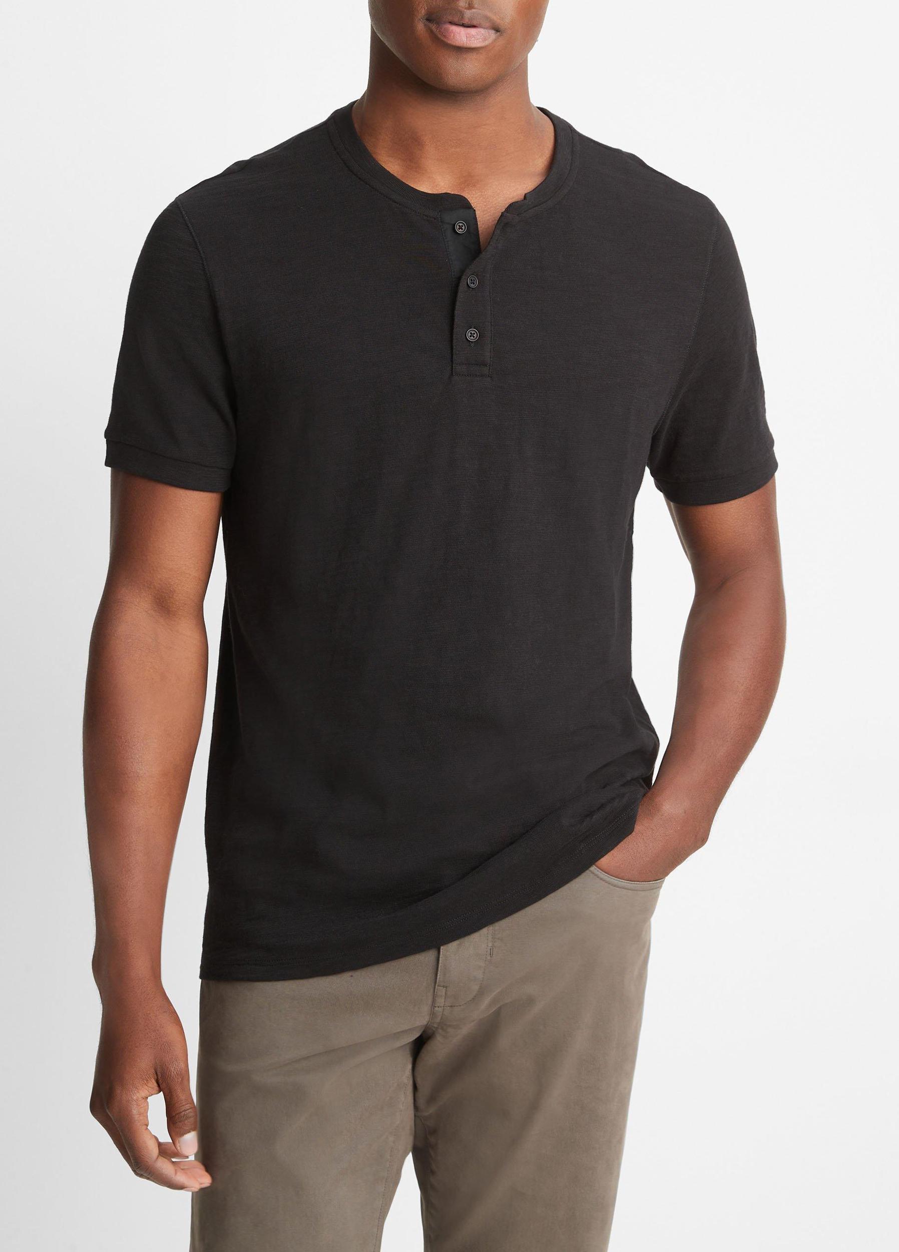 Slub Cotton Short Sleeve Henley Product Image