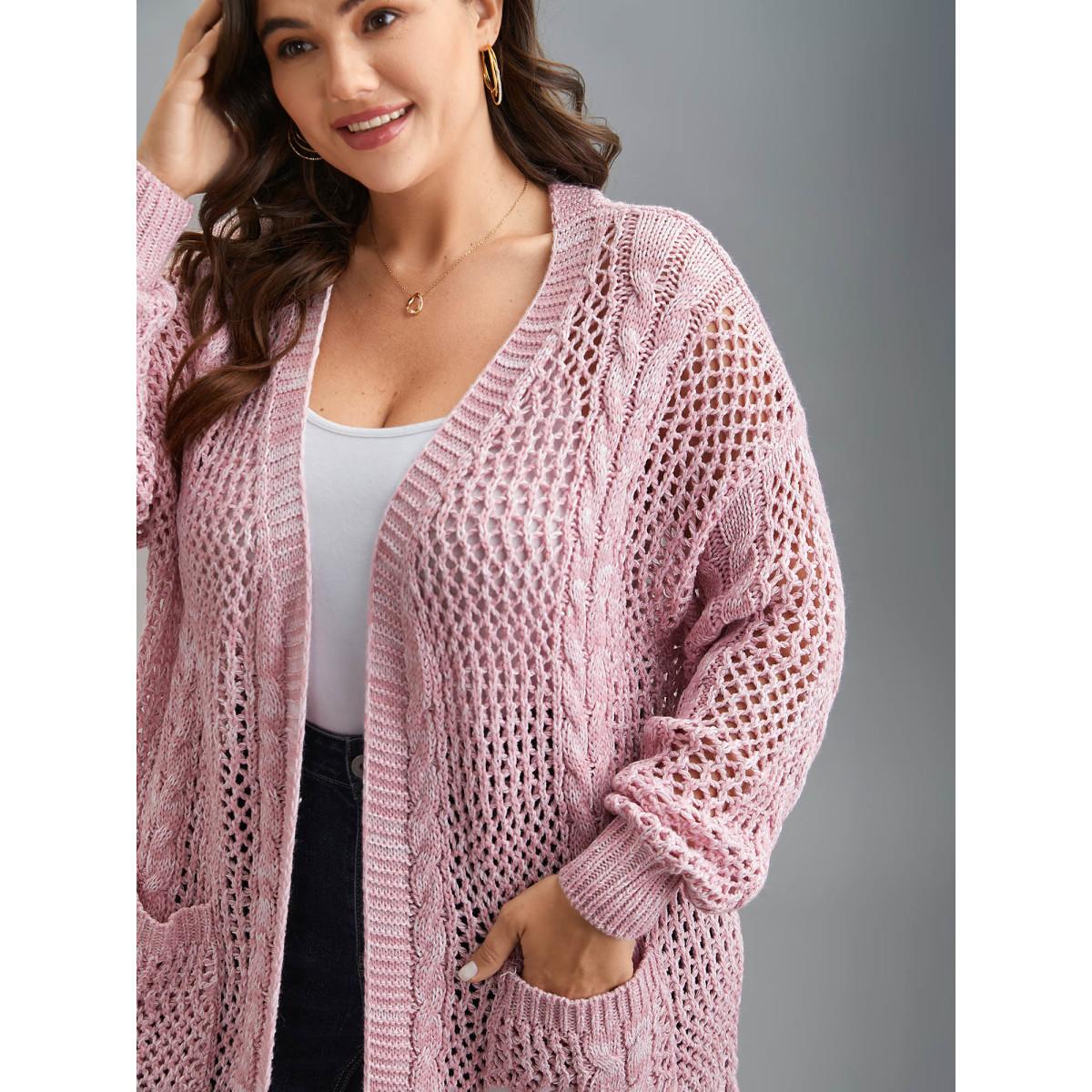 Plus Size Cut-Out Crochet Textured Open-Front Cardigan Blush Women Casual Loose Long Sleeve Everyday Cardigans BloomChic 28/5X Product Image