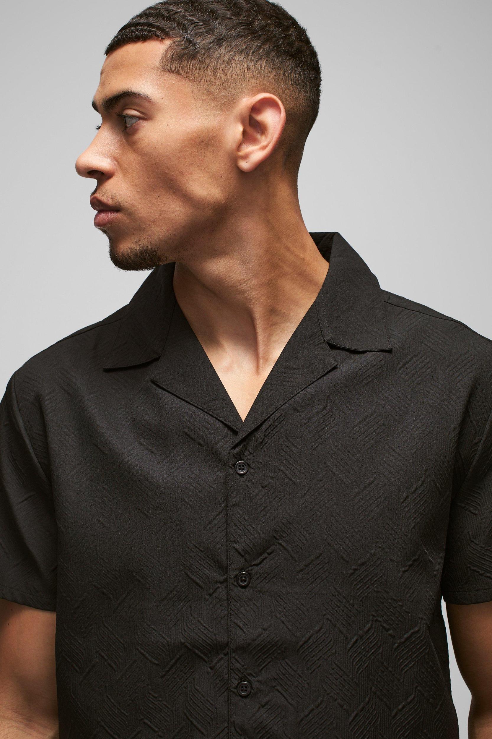 Regular Fit Geo Jacquard Shirt | boohooMAN USA Product Image