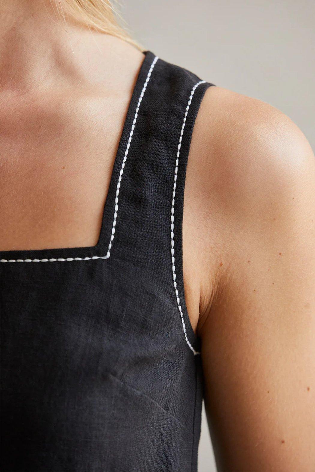 Taby Contrast Stitch Linen Top Product Image