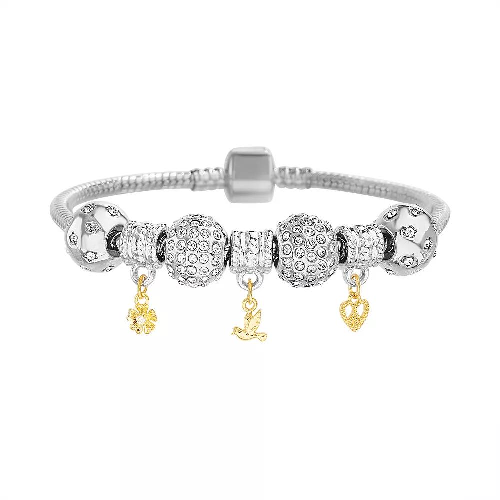 Guided by Faith Beaded Snake Chain Charm Bracelet with Flower, Dove & Peace Heart Charms, Women's, Size: 7.5", Two Tone Product Image