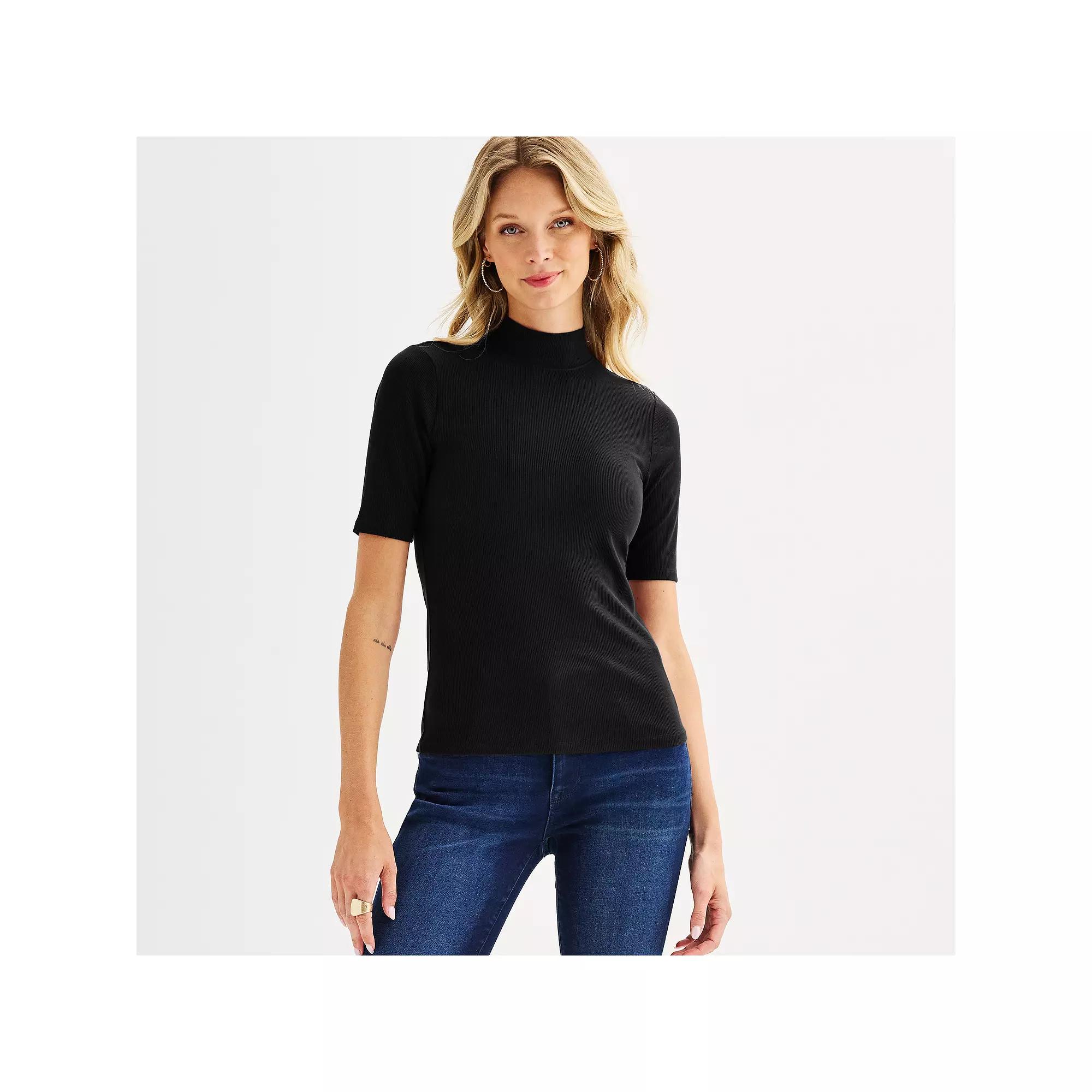 Women's Nine West Fitted Elbow Sleeve Mockneck T-Shirt,  Product Image