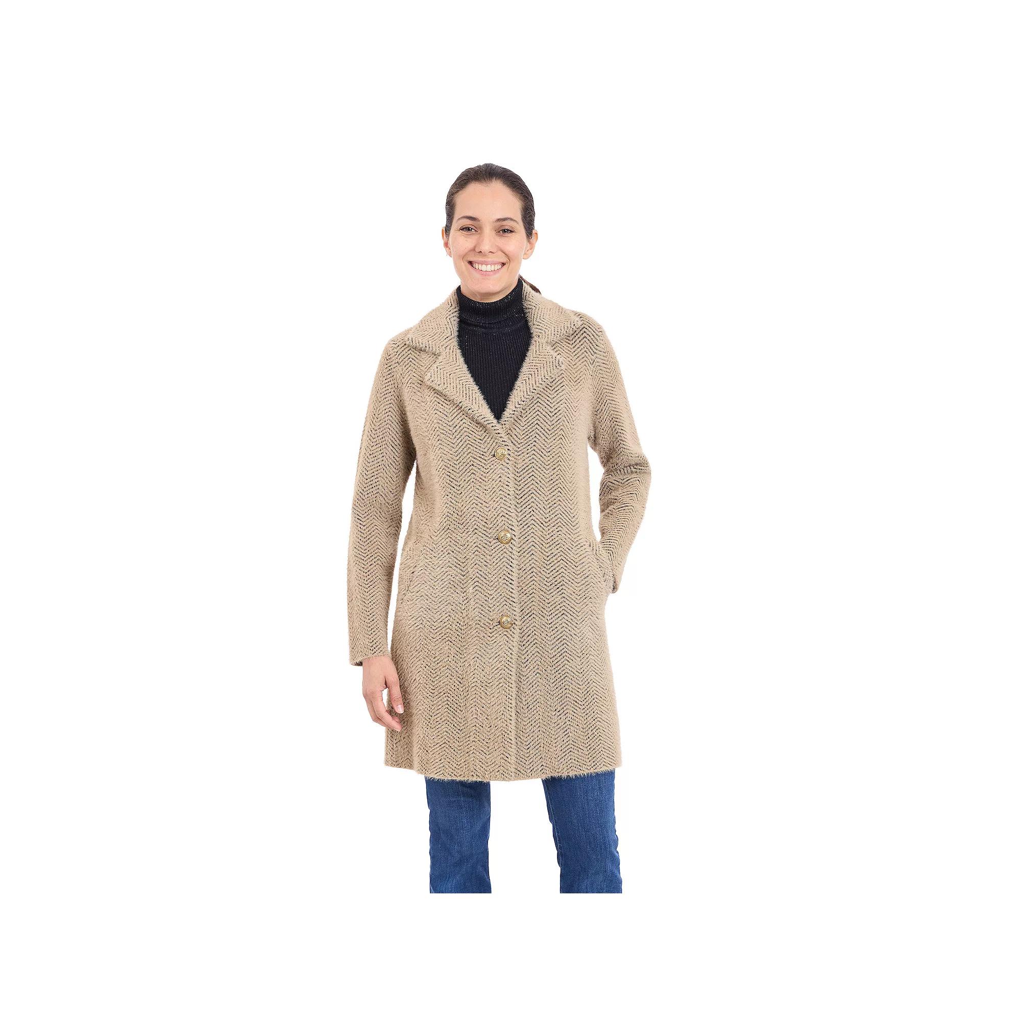 Women's London Fog Faux Wool Coatigan, Size: XXL, Beige Herringbone Product Image
