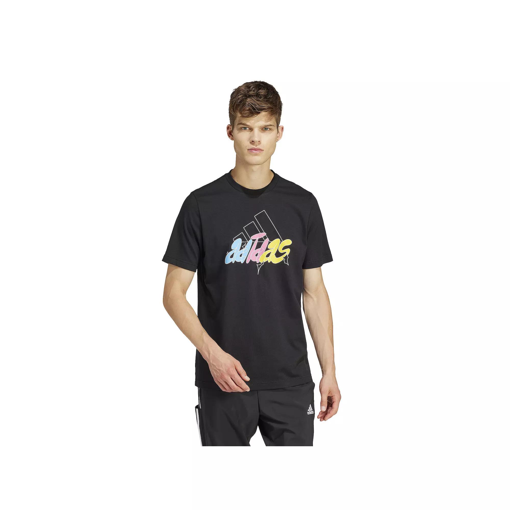 Men's adidas Sportswear Illustrated Badge Graphic Tee, Size: Medium, Black Product Image