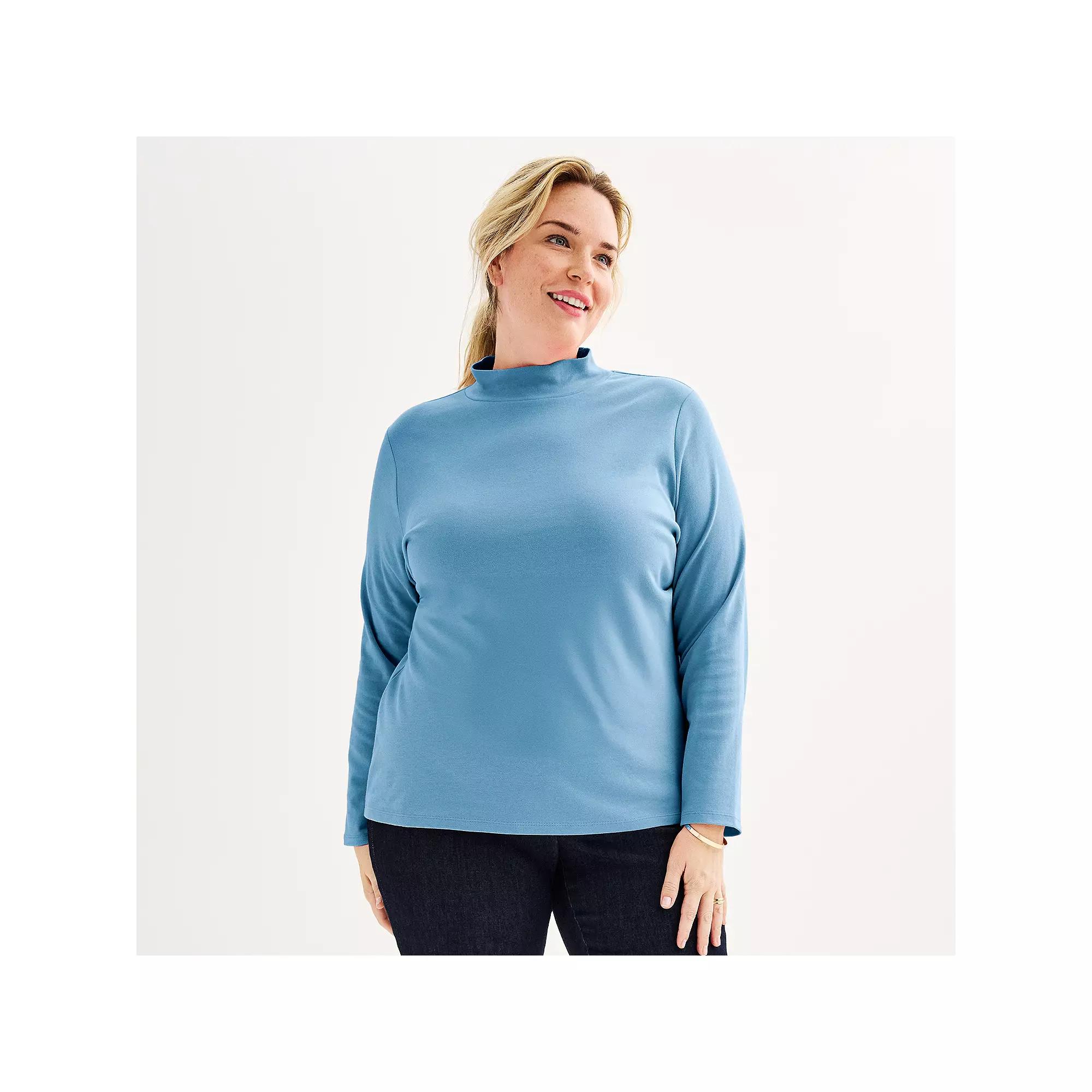 Plus Size Croft & Barrow® Essential Long-Sleeve Mockneck Top, Women's, Size: 5XL, Frontier Blue Product Image