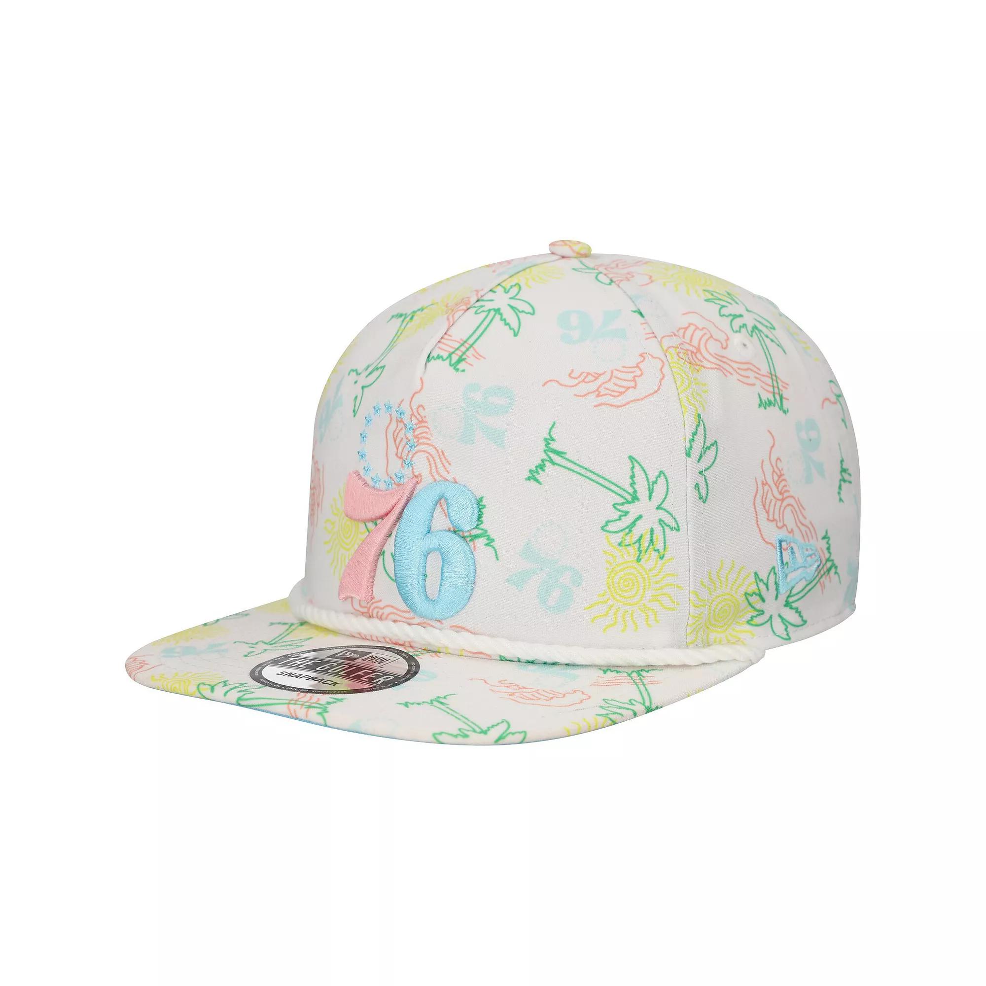 Men's New Era White Philadelphia 76ers Palm Trees and Waves Golfer Adjustable Hat, 76r White Product Image