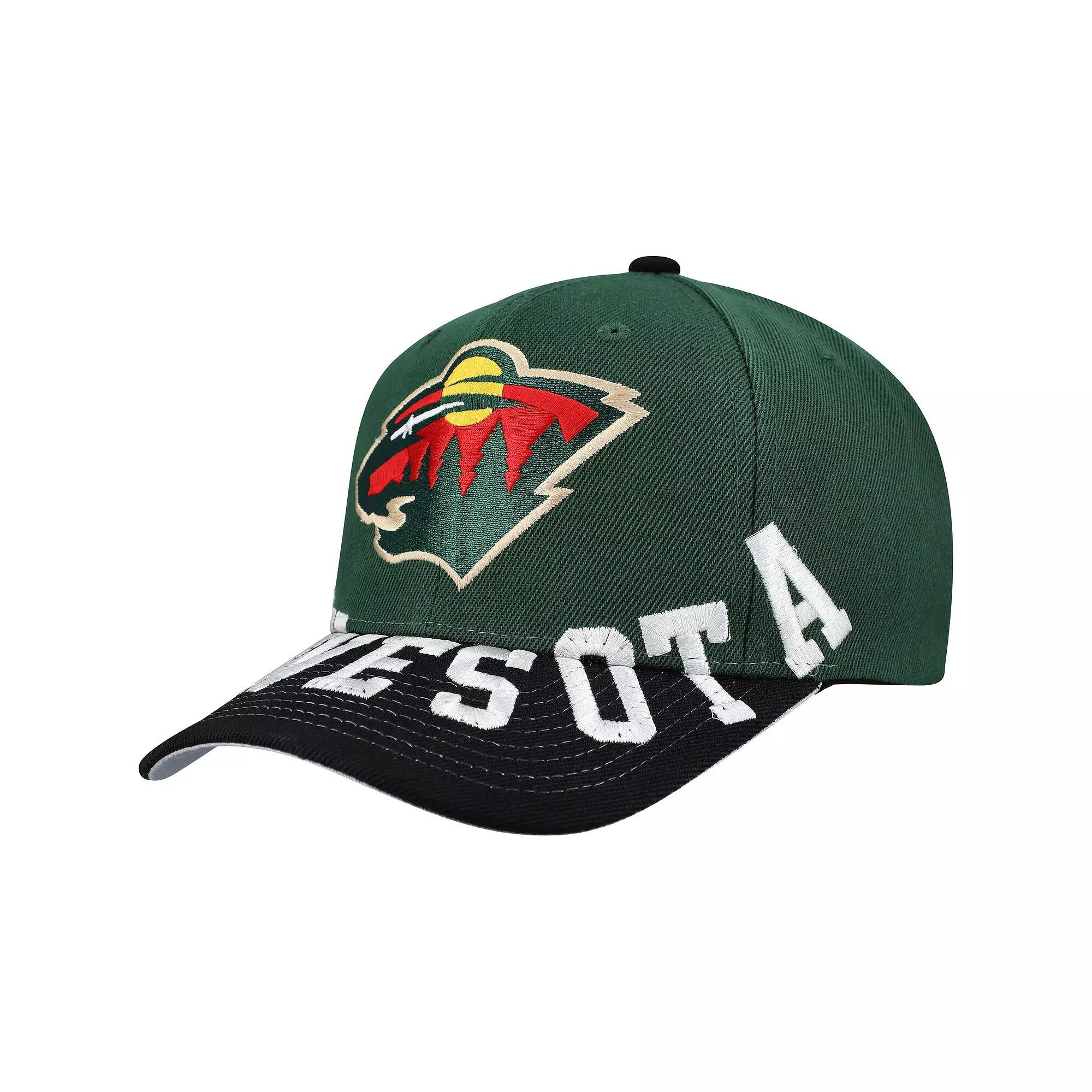 Men's Mitchell & Ness Green/Black Minnesota Wild Underarch Two-Tone Pro Crown Snapback Hat Product Image