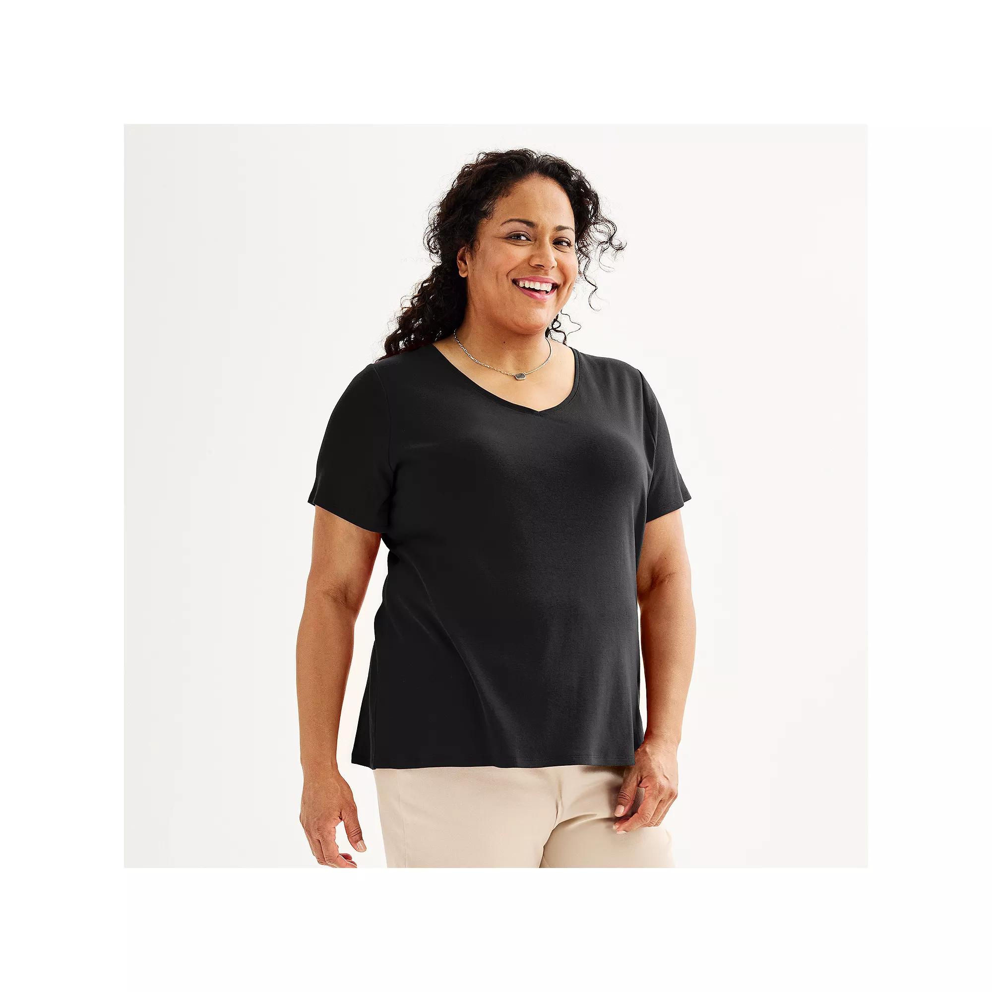 Plus Size Croft & Barrow® Essential V-Neck Top, Women's, Size: 0X, Black Product Image