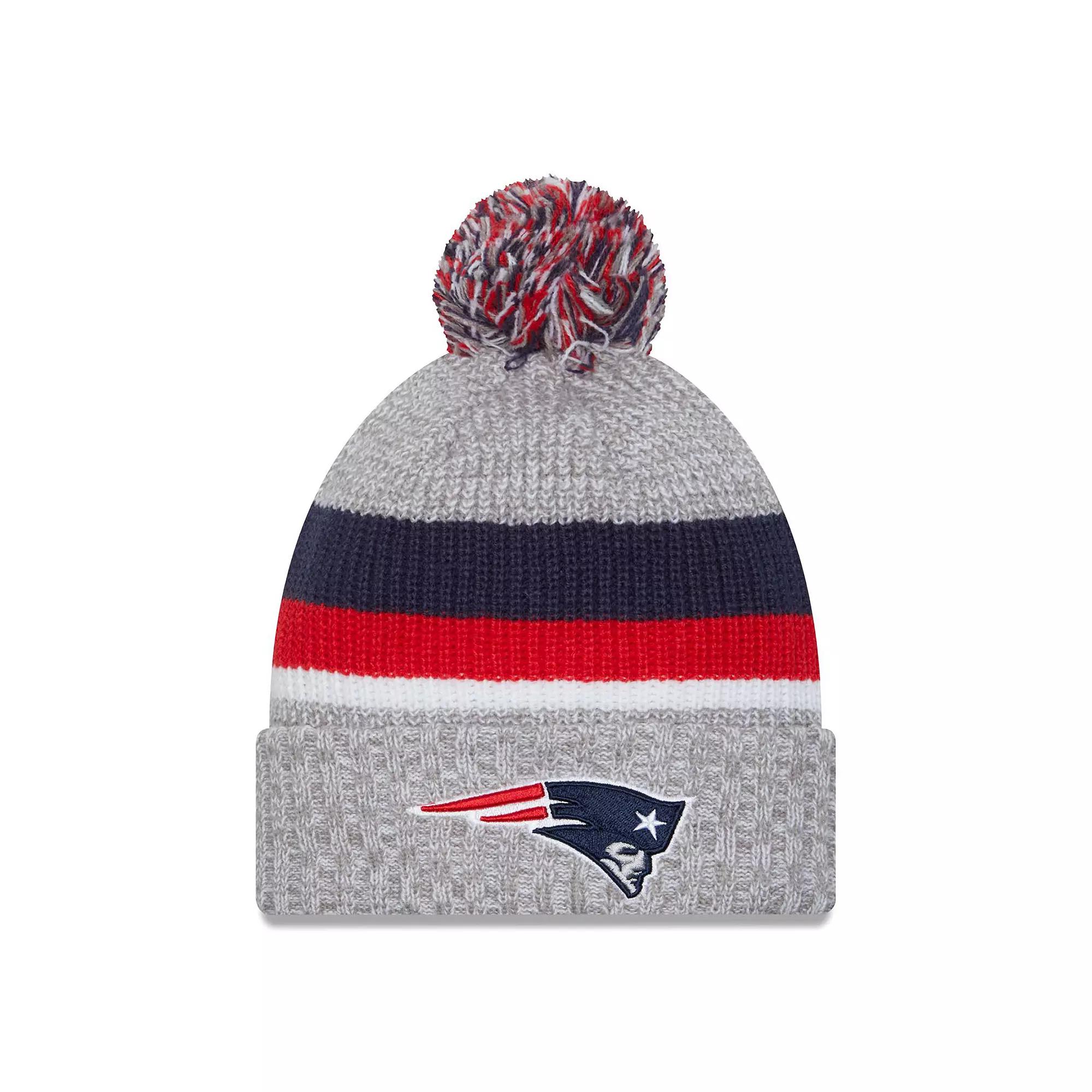 Men's New Era Heather Gray New England Patriots Cuffed Knit Hat with Pom, Grey Product Image