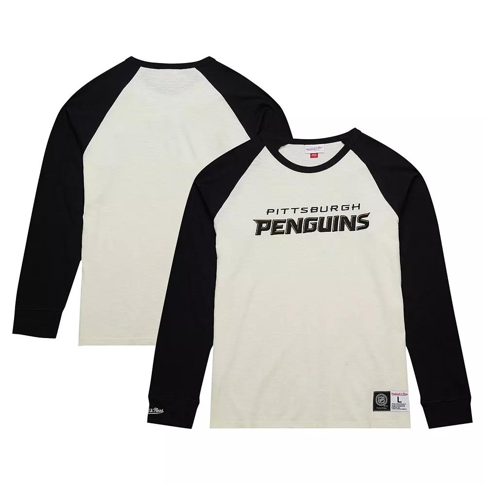 Men's Mitchell & Ness Cream Pittsburgh Penguins Legendary Slub Vintage Raglan Long Sleeve T-Shirt, Size: 3XL, Beige Product Image