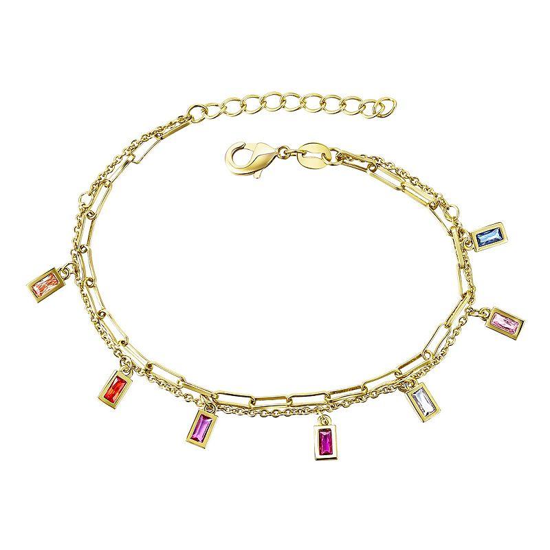 Kids 18k Gold Plated Multi-Color Cubic Zirconia Dangle Charm Bracelet, Womens Gold Tone Product Image
