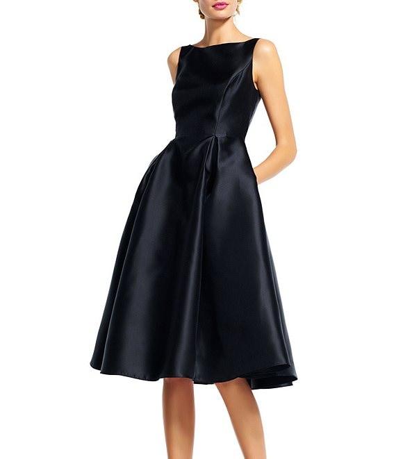 Adrianna Papell Boat Neck Sleeveless A-Line Taffeta Dress Product Image