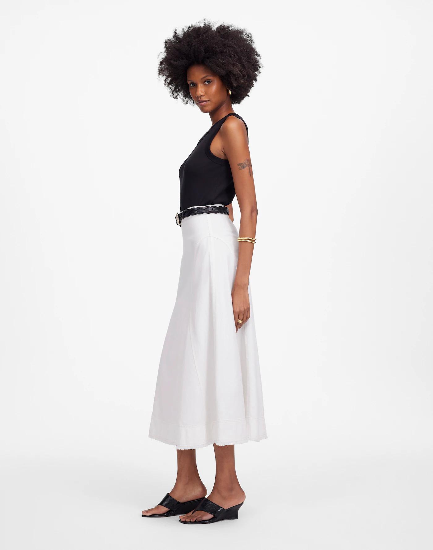 Fluted Midi Skirt in Tile White Product Image