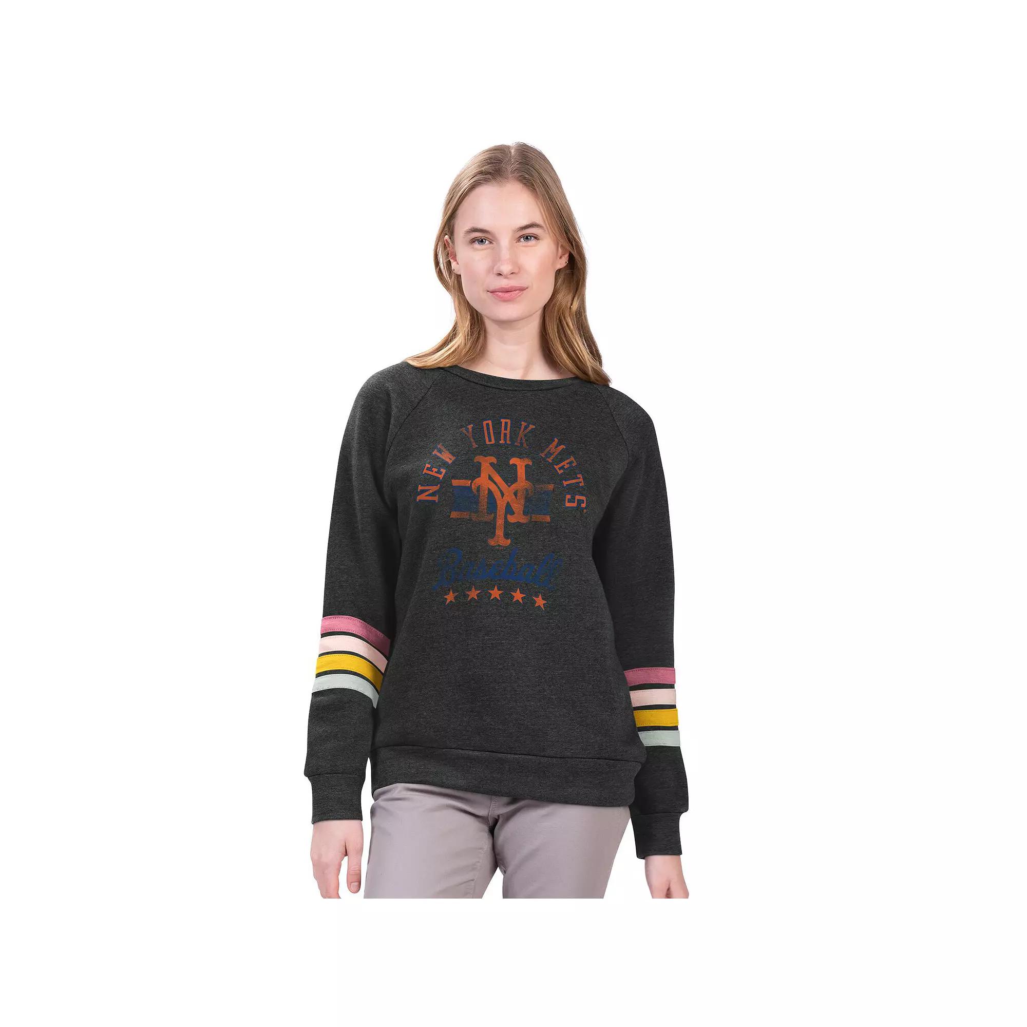 Women's G-III 4Her by Carl Banks Charcoal New York Mets Allana Stripe Pullover Sweatshirt,  Product Image