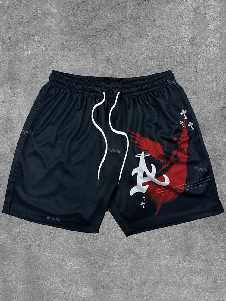 Sopula Cross Angel Faith Print Mesh Shorts Product Image