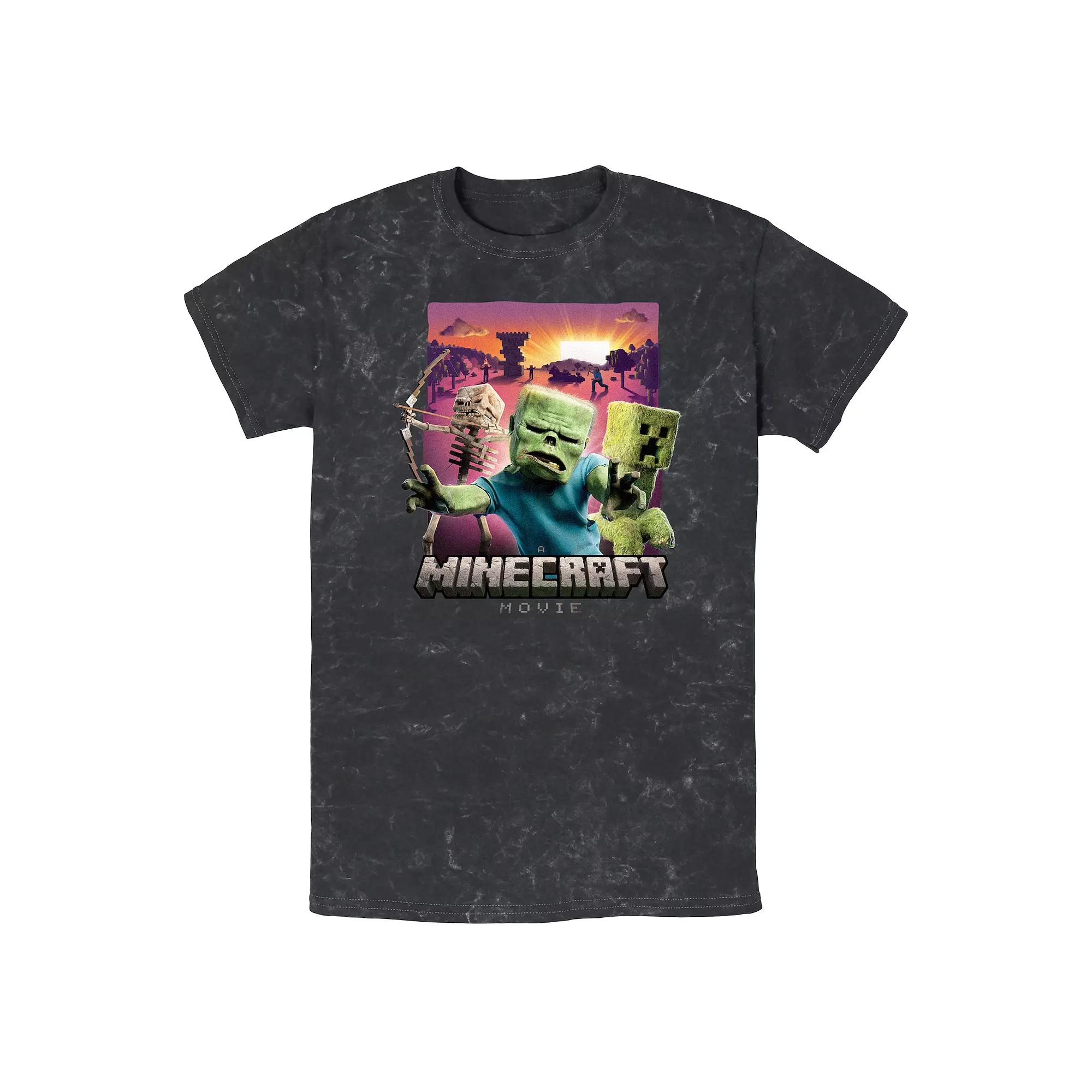 Men's Minecraft Movie Classic Monsters Mineral Wash Graphic Tee, Size: Large, Black Product Image