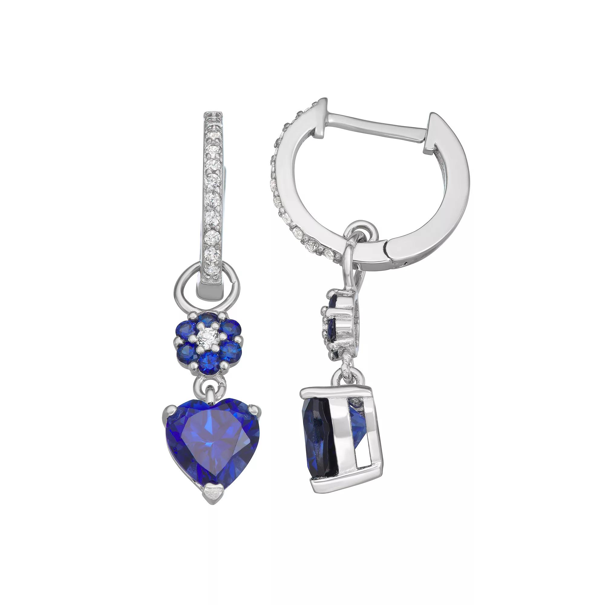 Sterling Silver Lab-Created Blue & White Sapphire Dangle Earrings, Women's Product Image