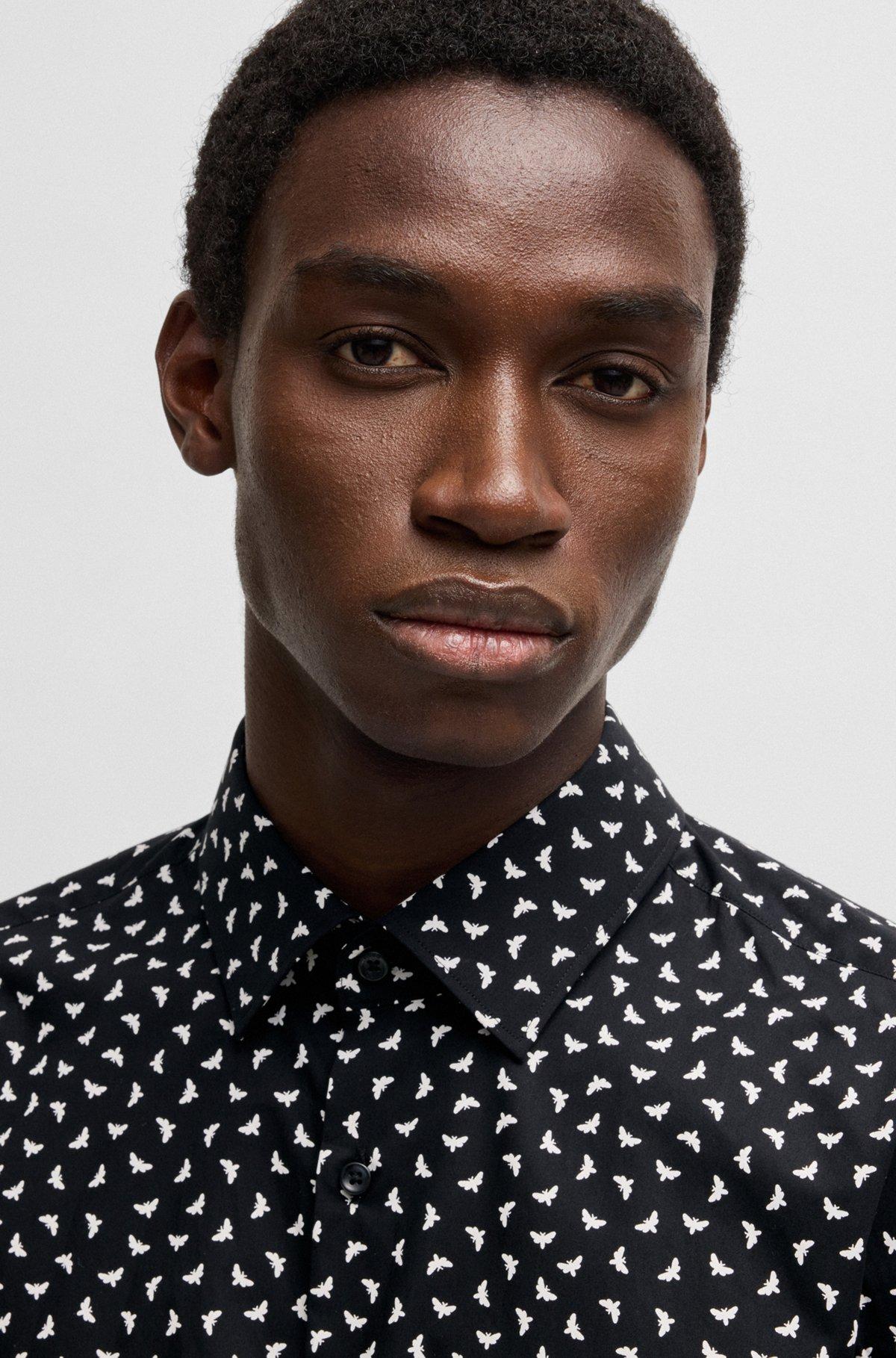 Slim-fit shirt in printed cotton poplin Product Image