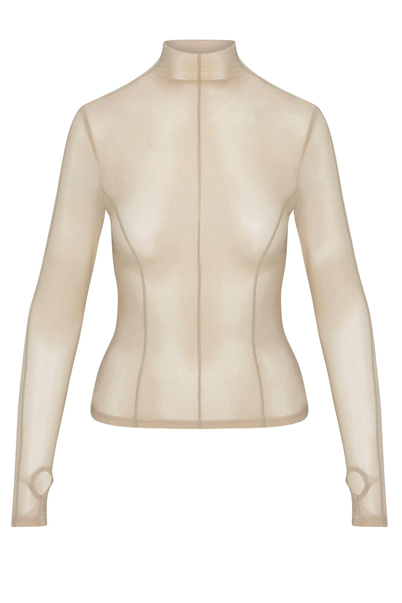 Power Mesh Mock Neck Long Sleeve Top - Stone Female Product Image