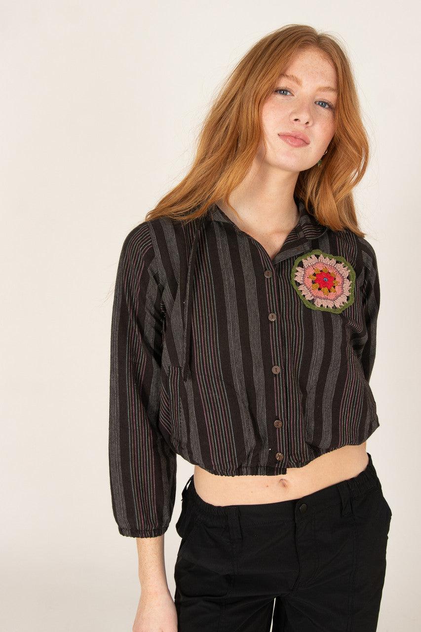 Crochet Stripe Cotton Hoodie Product Image