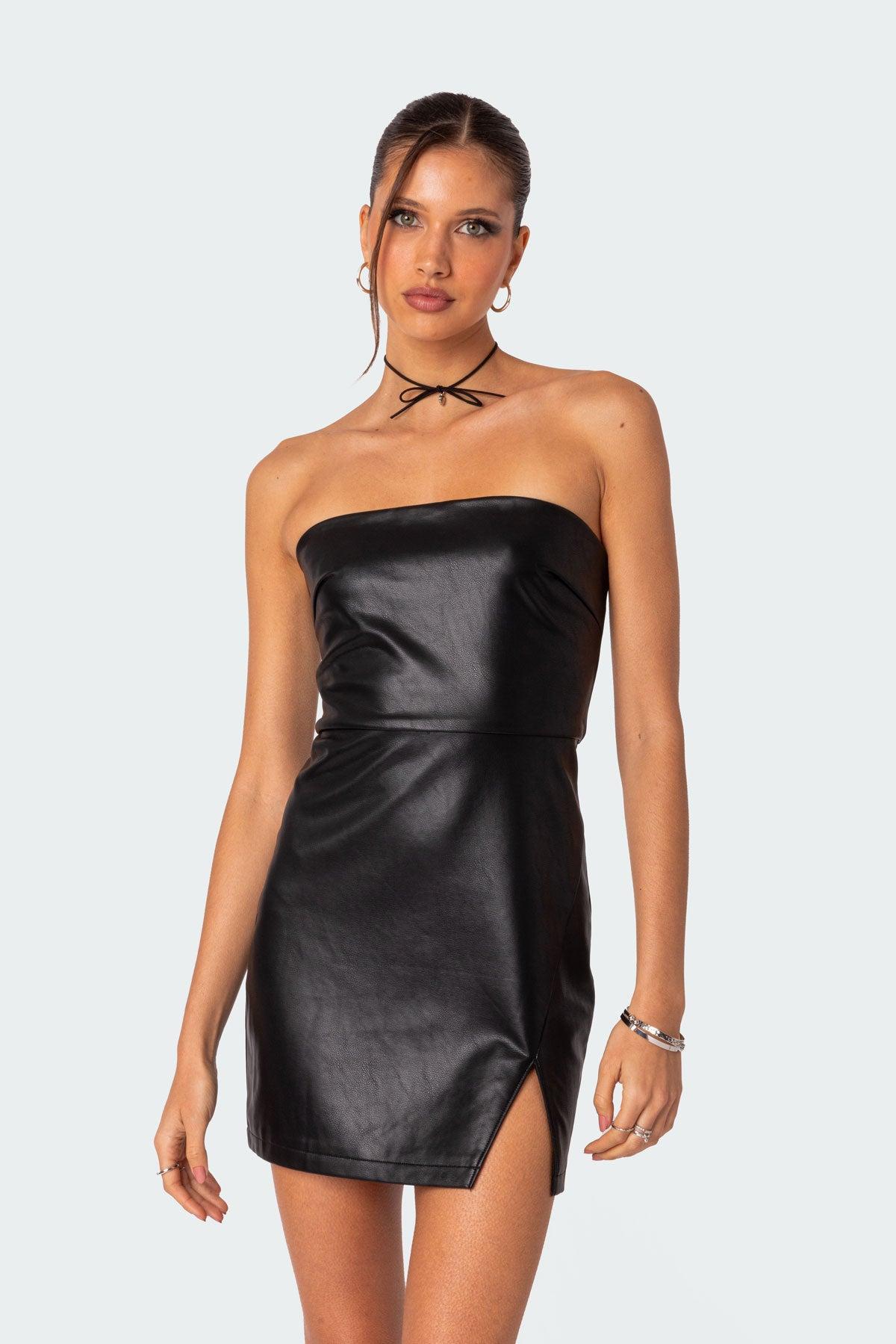 Moon Sign Faux Leather Mini Dress Product Image