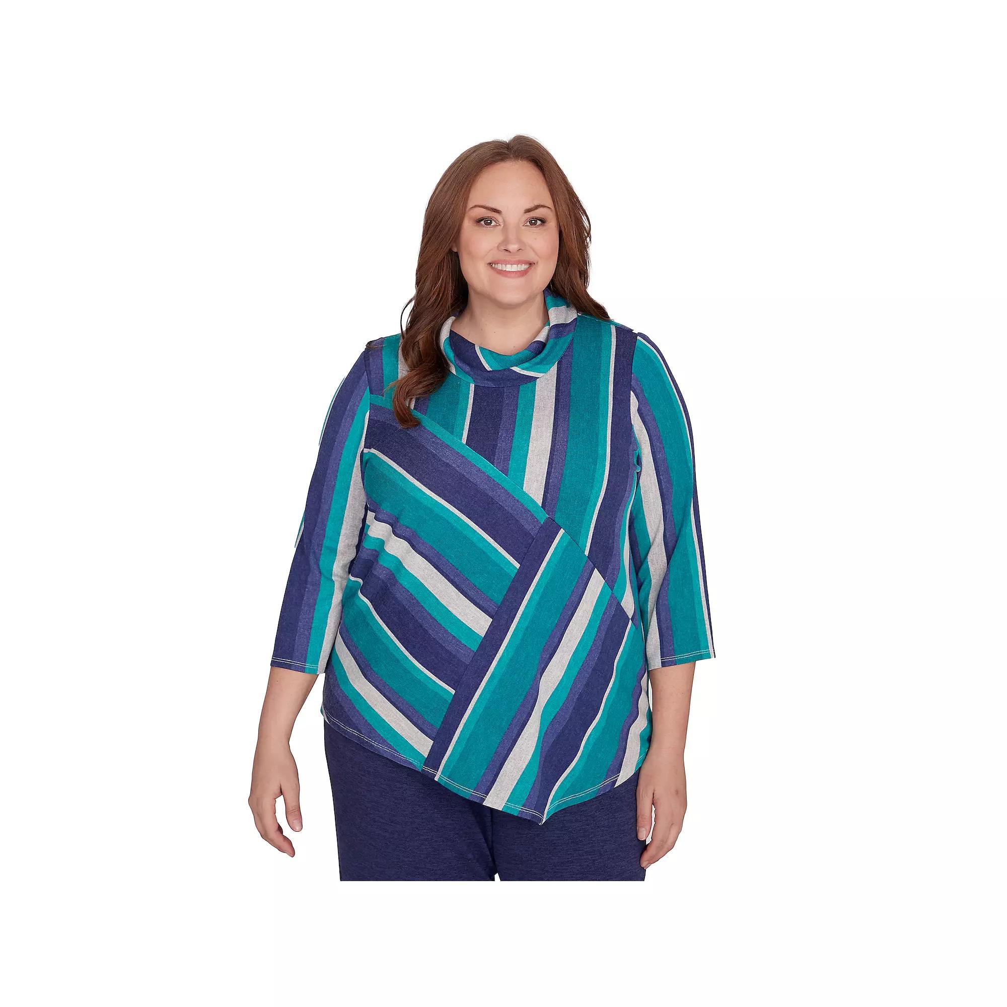 Plus Size Alfred Dunner Spliced Cowlneck Stripe Sweater, Women's, Size: 3XL, Multi Green Product Image