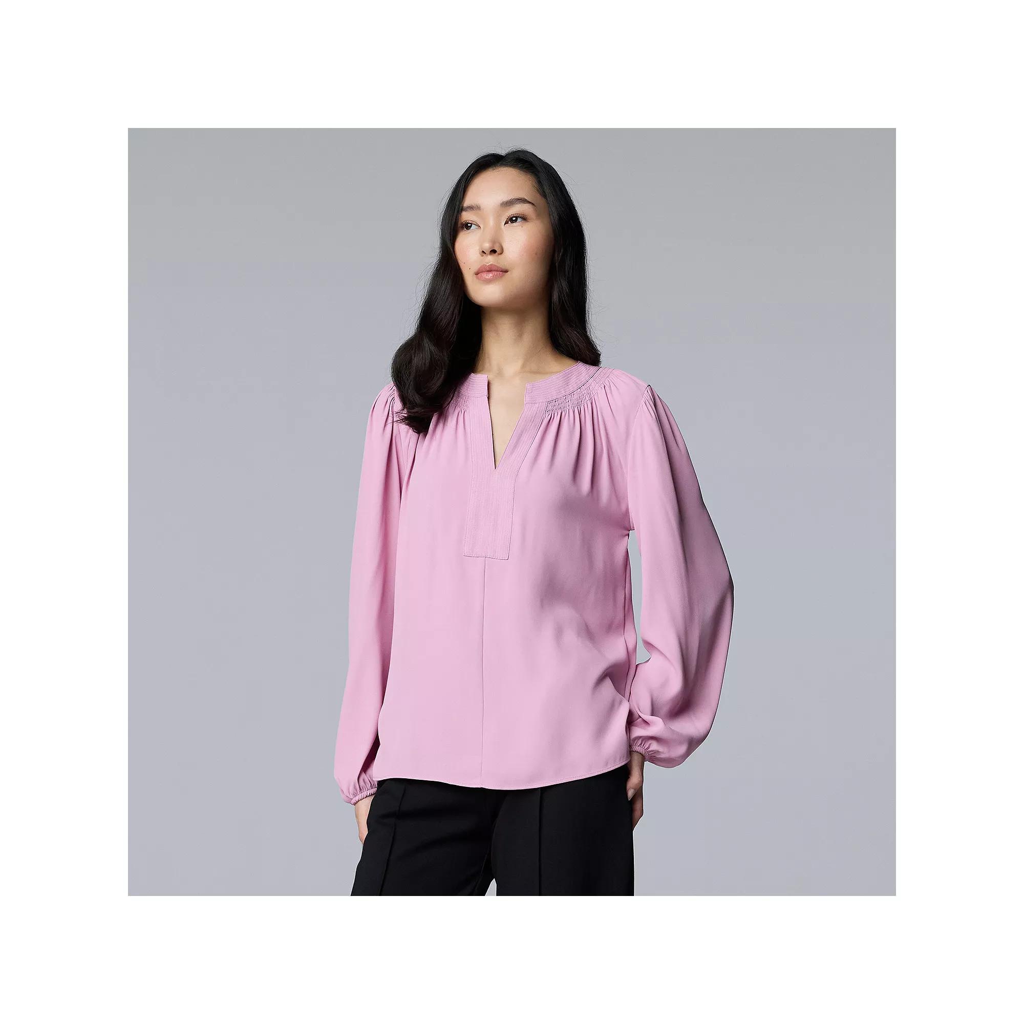 Women's Simply Vera Vera Wang Smocked Neck Blouse,  Product Image