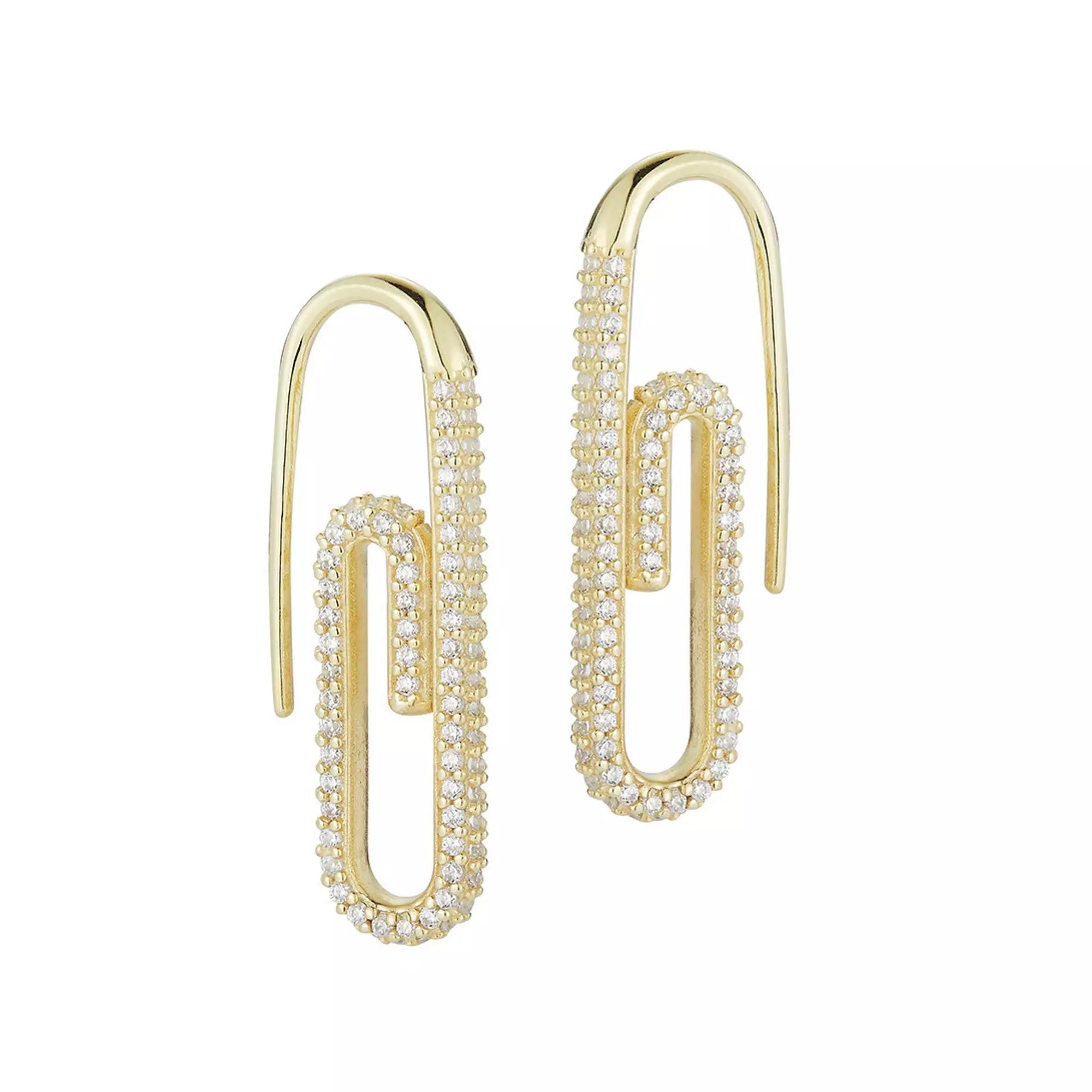 Sunkissed Sterling Silver Over Cubic Zirconia Pave Paperclip Earrings, Womens, Yellow Gold Tone Product Image