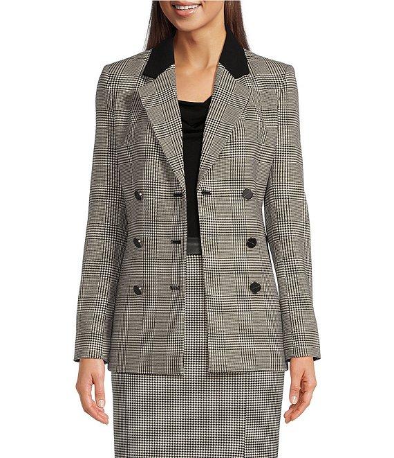 Calvin Klein Plaid 6-Button Notch Lapel Long Sleeve Jacket Product Image
