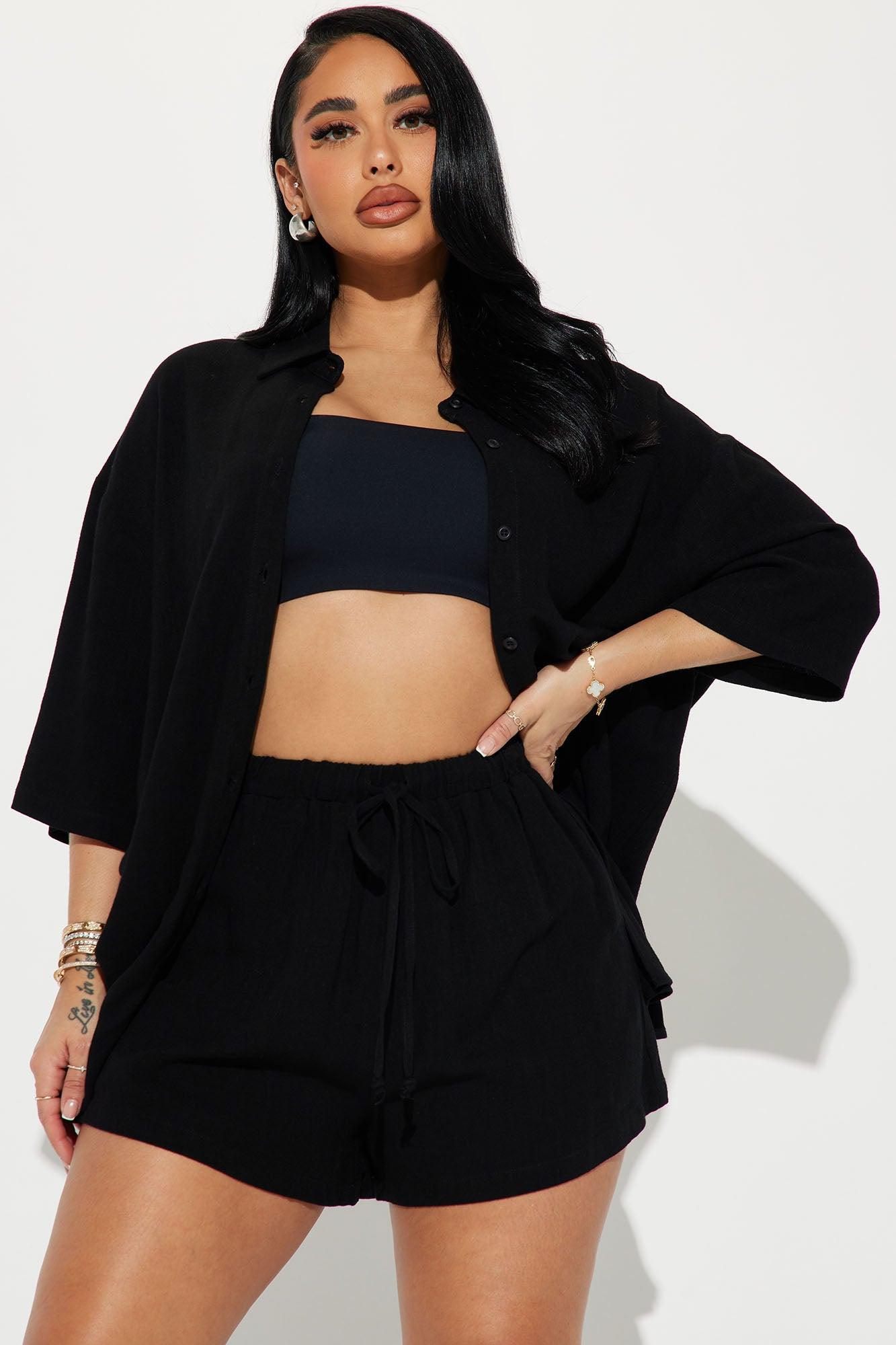 No Secrets Linen Short Set - Black Product Image