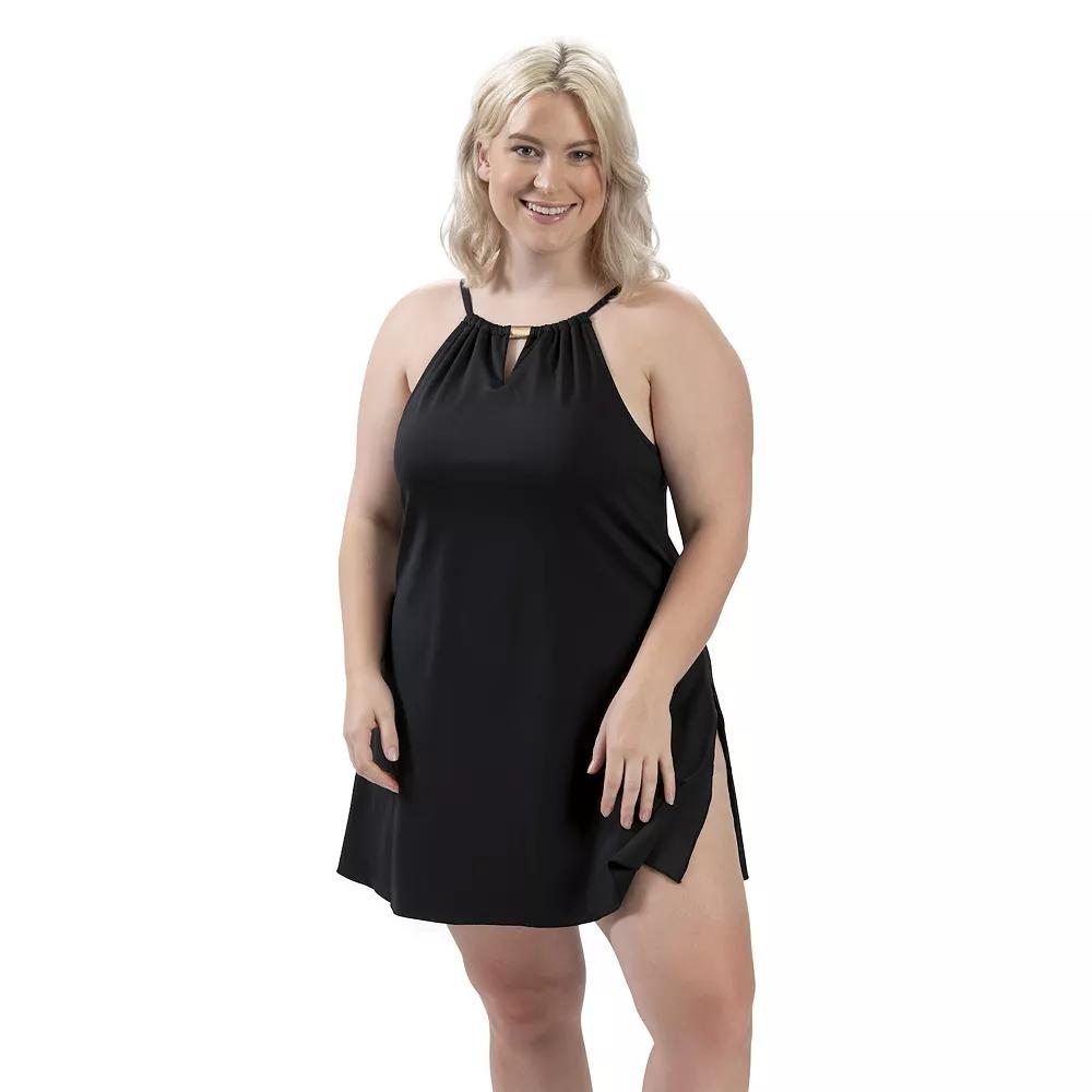 Women's Dolfin Aquashape UPF 50+ Solid A-Line One-Piece Swim Dress,  Product Image