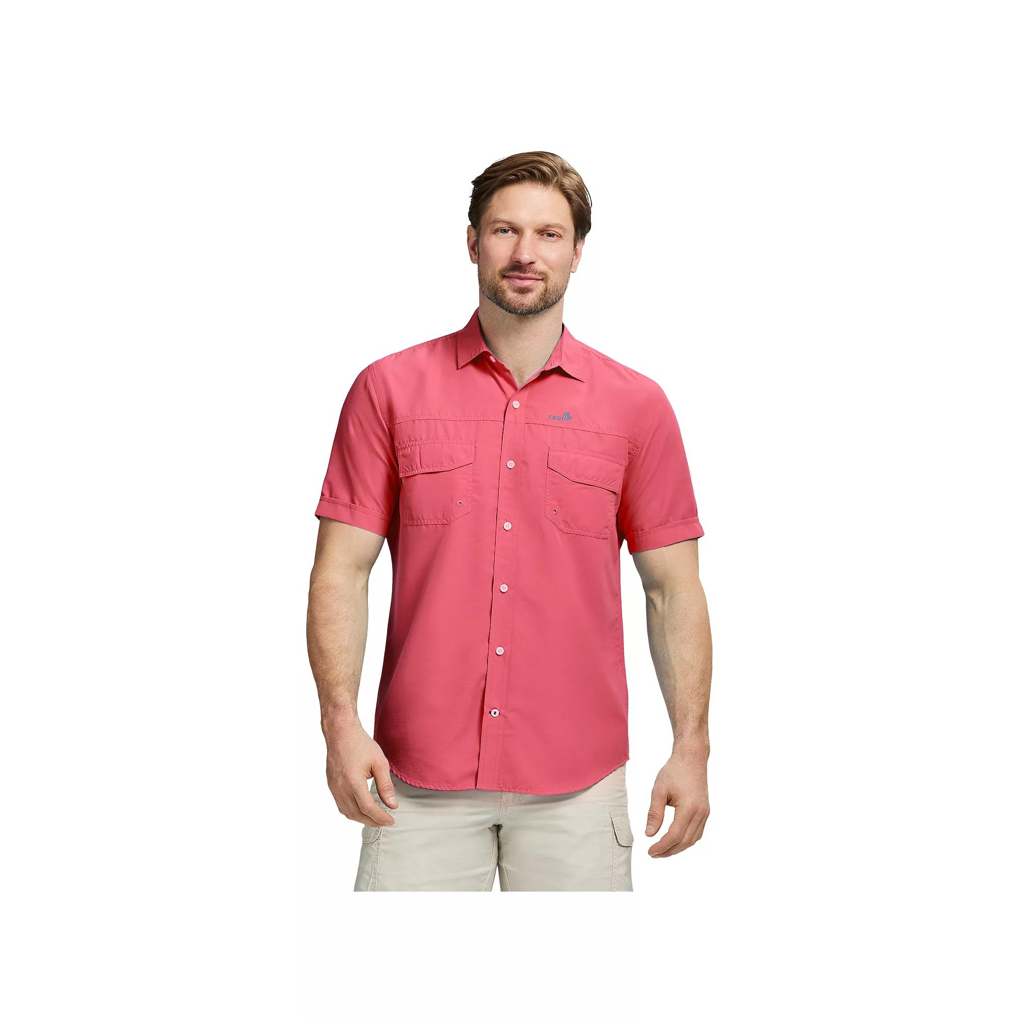 Men's IZOD Sunshield Performance Short Sleeve Button Down Shirt, Size: XXL, Holly Pink Solid Product Image