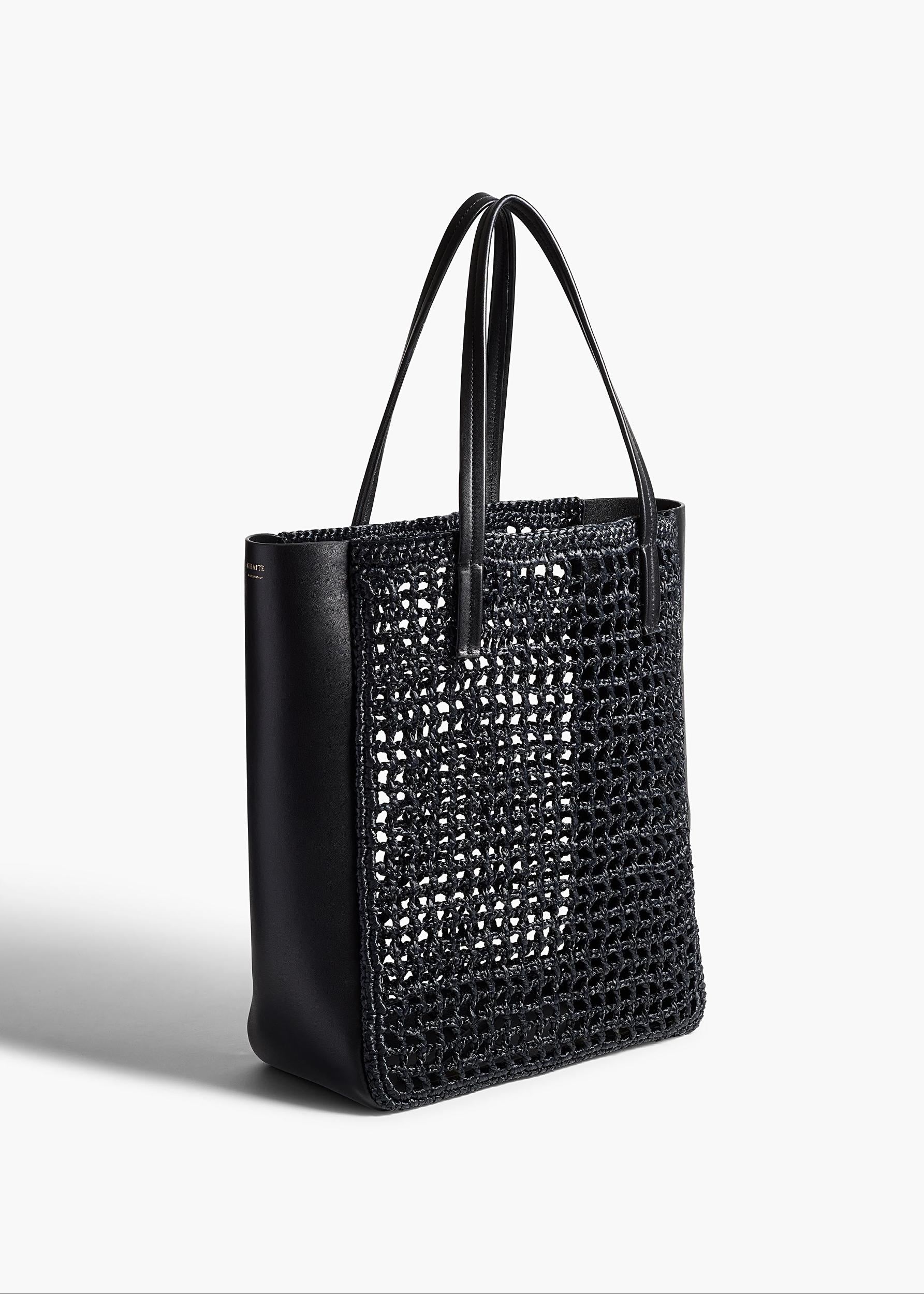 Zoe Tote in Black Raffia with Black Leather Product Image