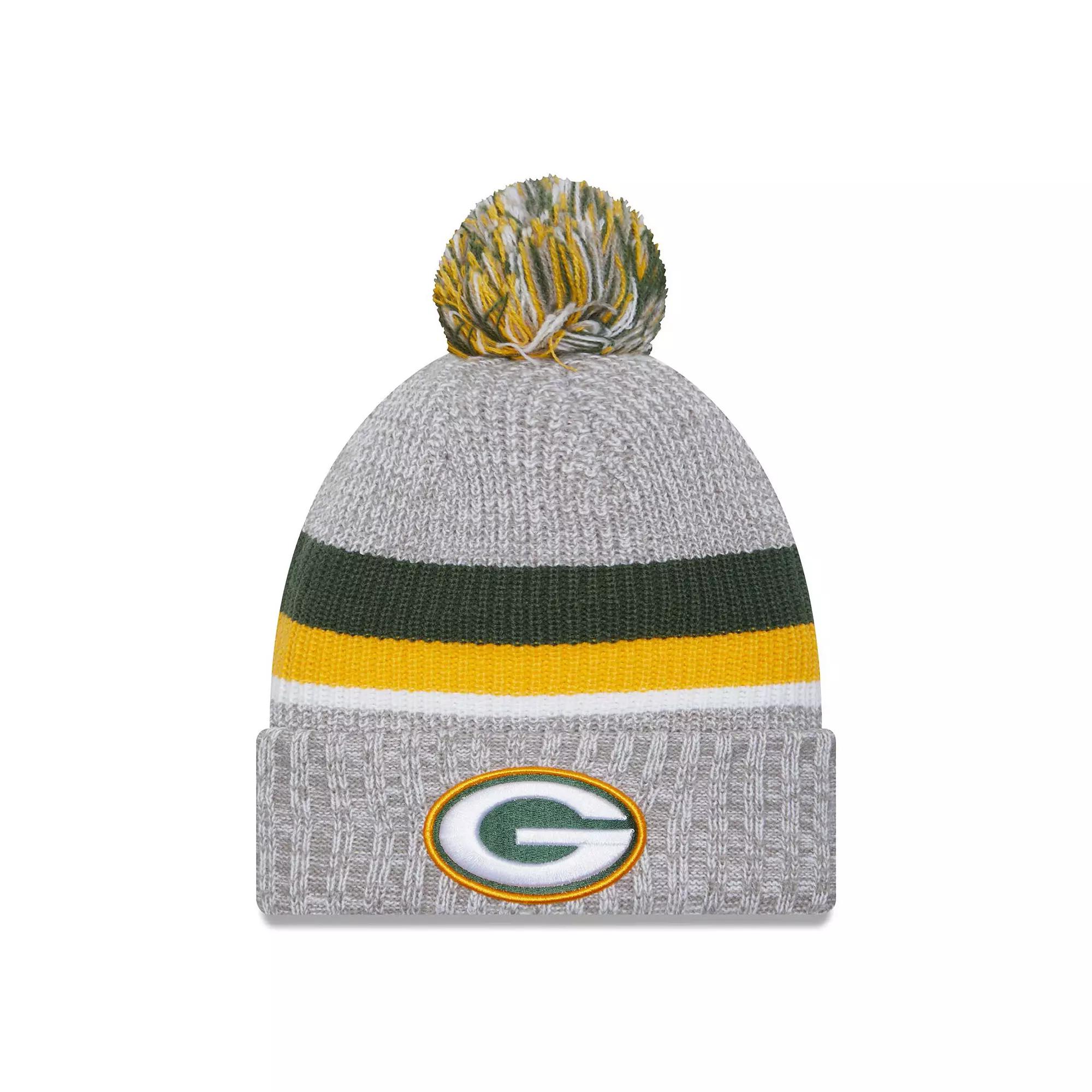 Men's New Era Heather Gray Green Bay Packers Cuffed Knit Hat with Pom, Grey Product Image
