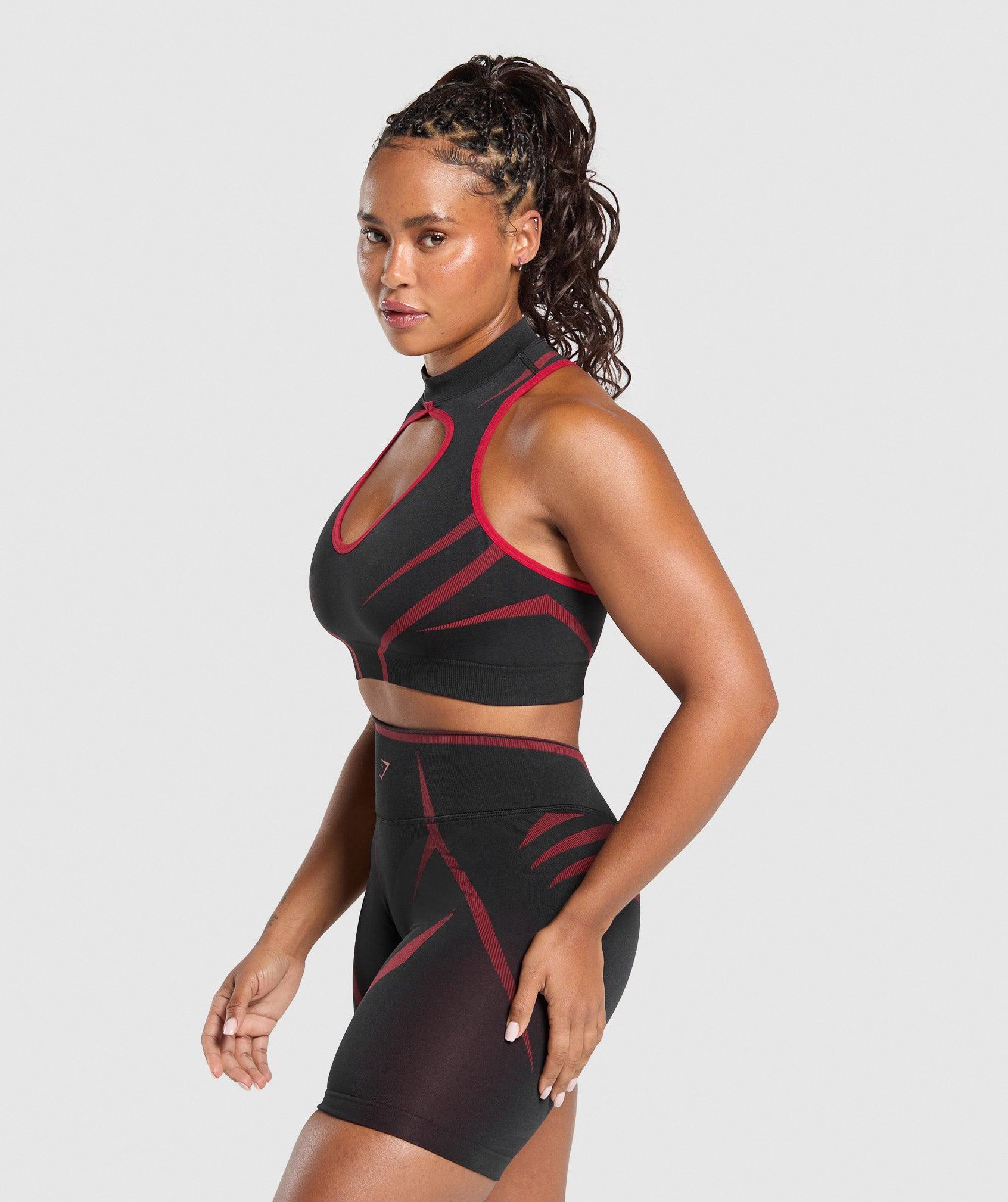 Gymshark Apex Lift Seamless Crop Top - Black/Carmine Red Female Product Image