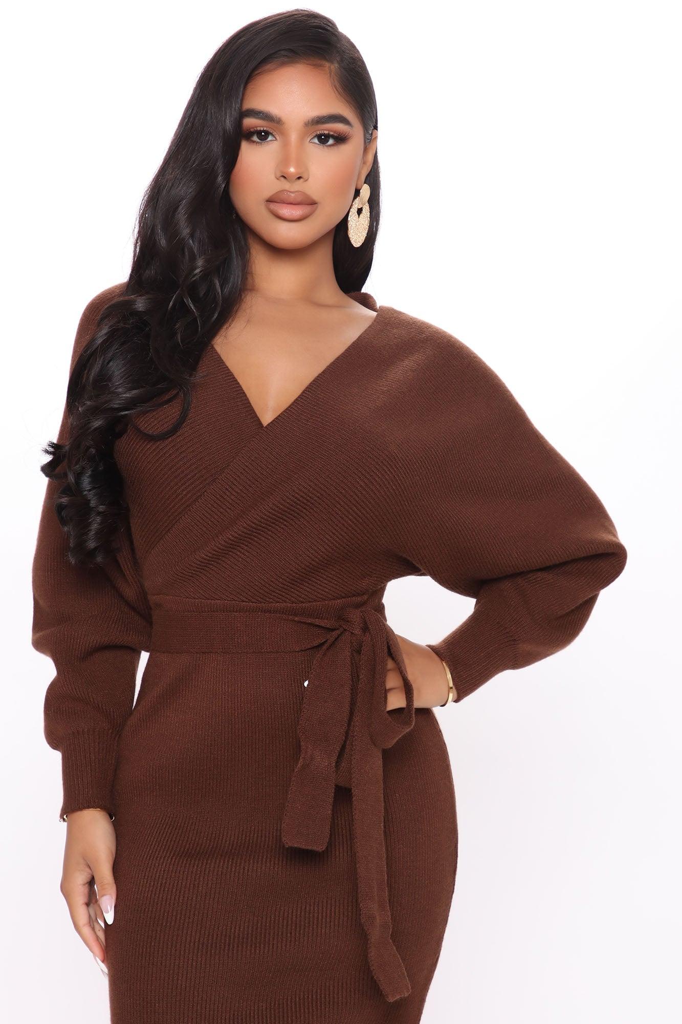 Mona Sweater Midi Dress - Chocolate Female Product Image