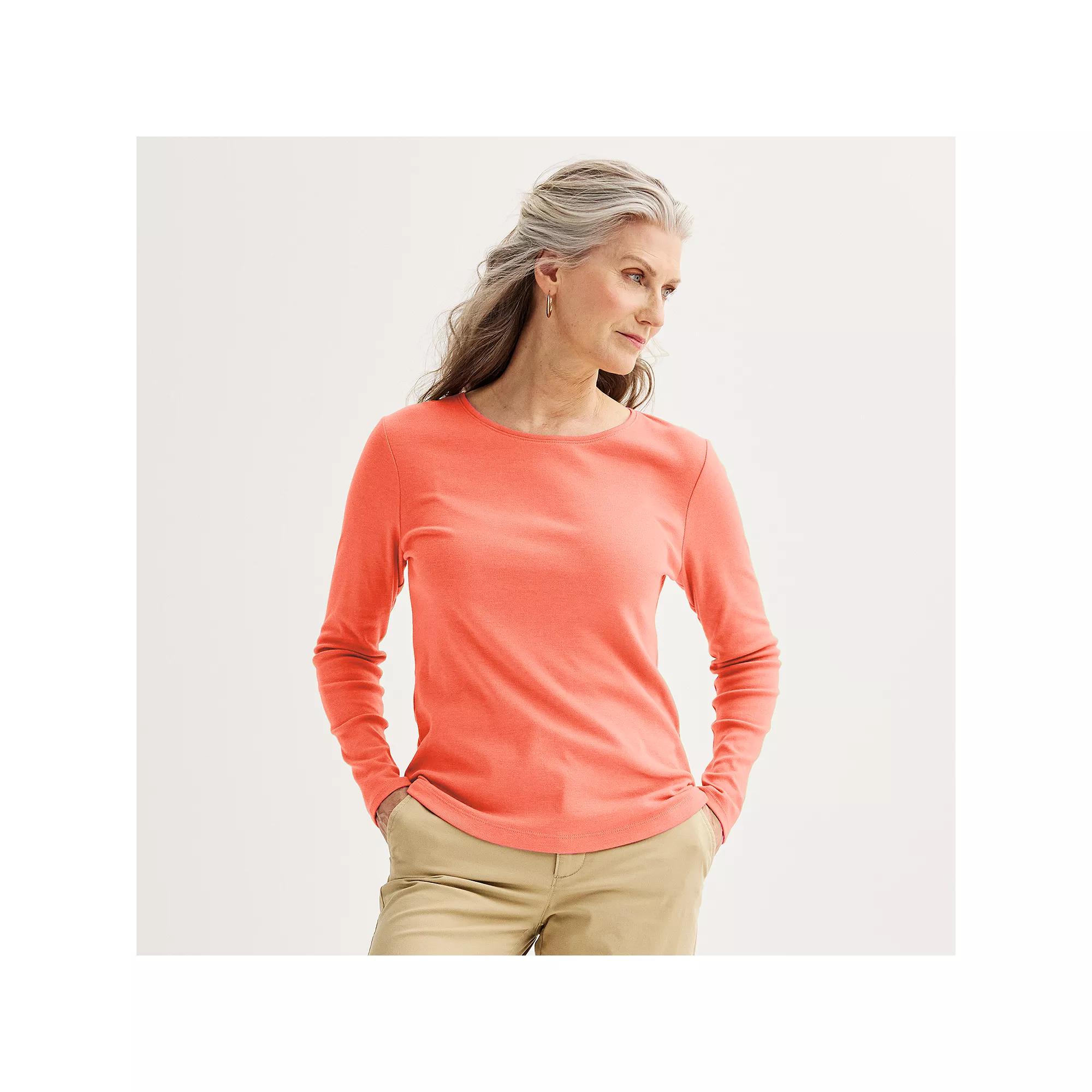 Petite Croft & Barrow® Crewneck Long-Sleeve Tee, Women's, Size: Medium Petite, Pamela Pink Product Image