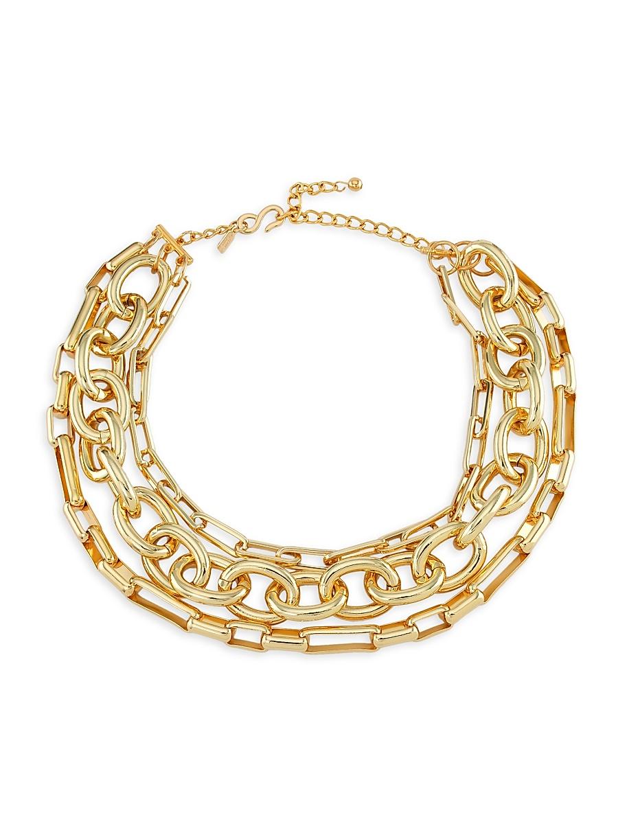 Womens Three-Row 18K Gold-Plated Multi Chain-Link Necklace Product Image