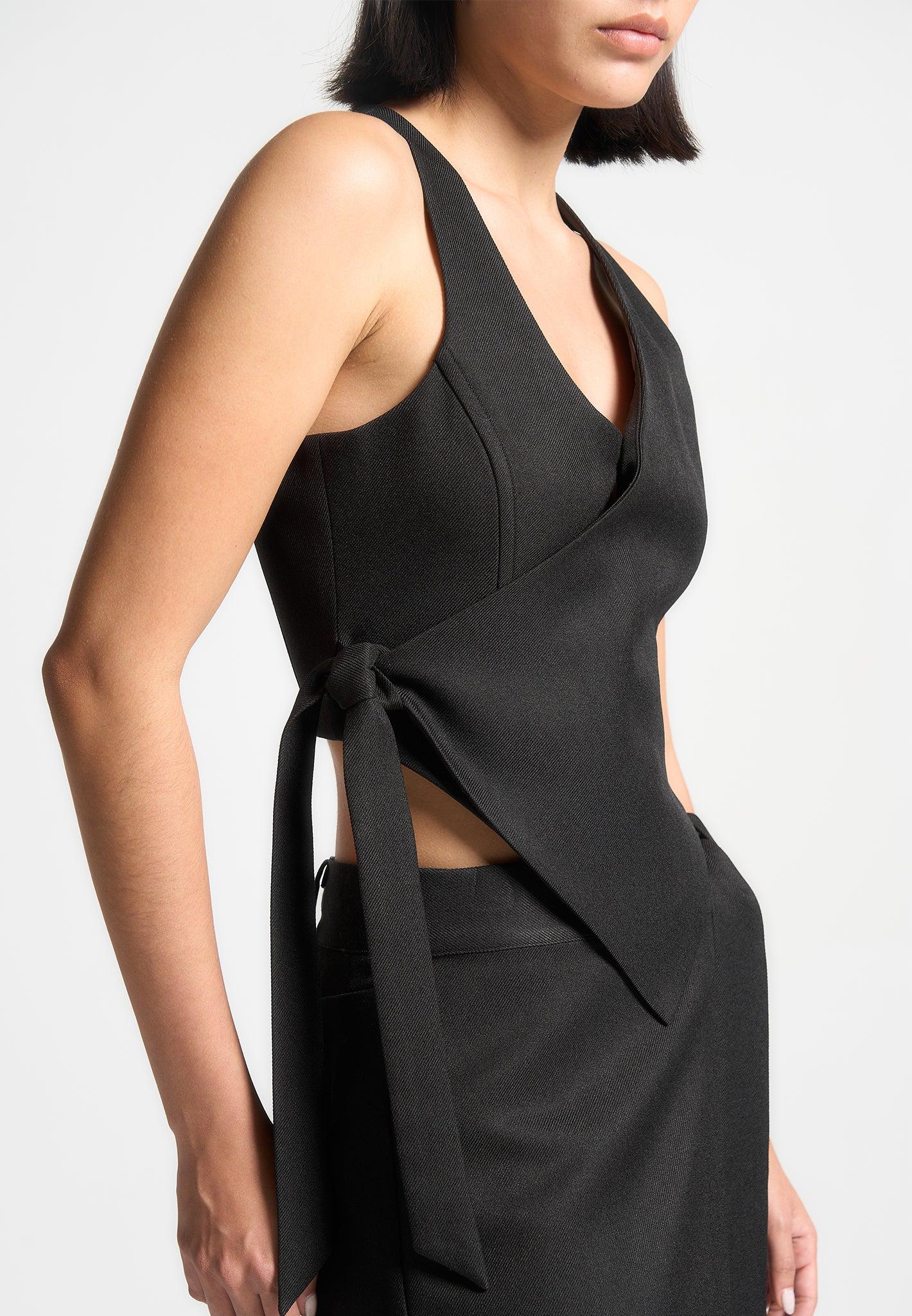 Asymmetric Tailored Waistcoat with Tie - Black Female Product Image