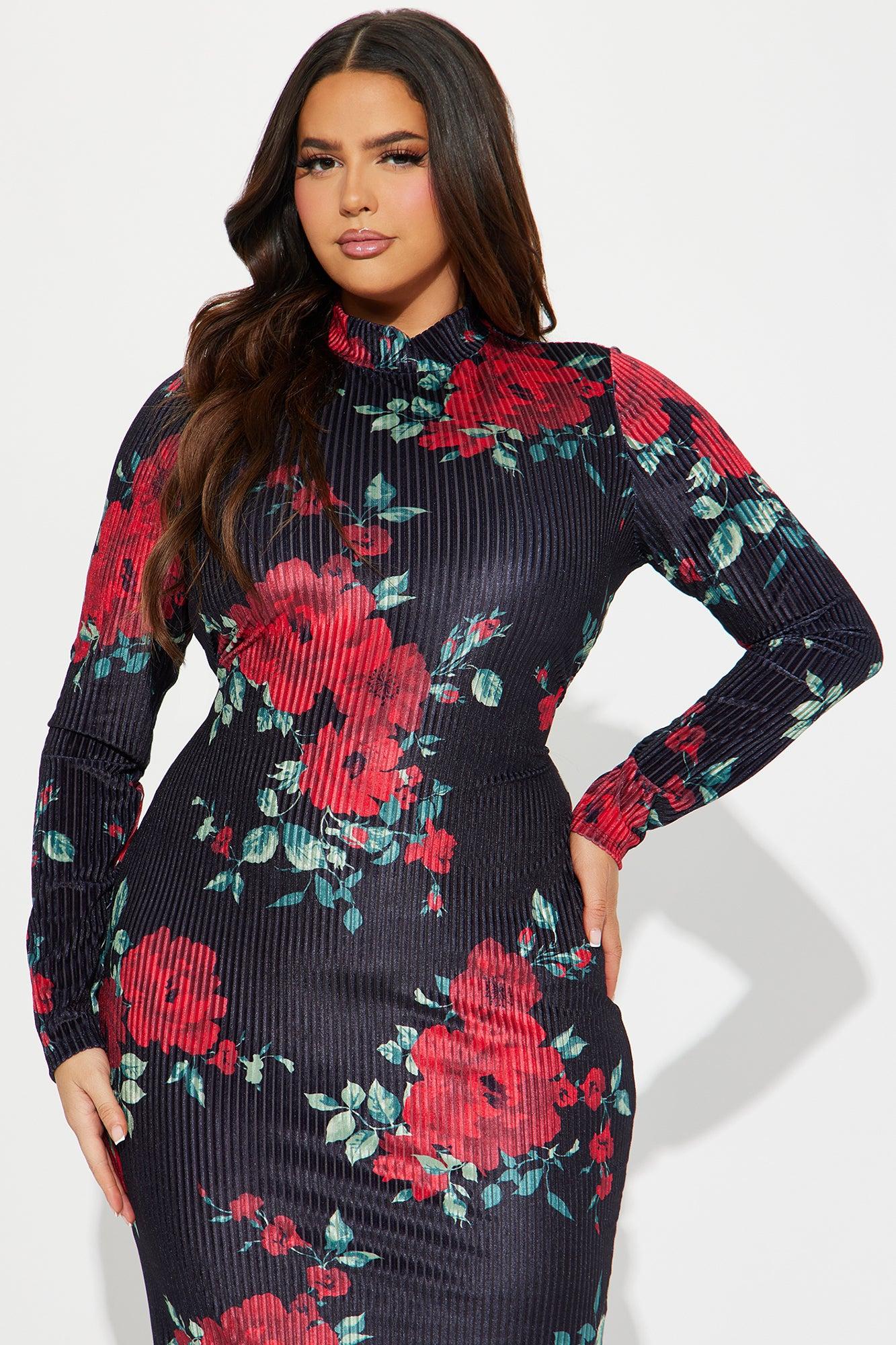 Anna Floral Maxi Dress - Black/Red Product Image