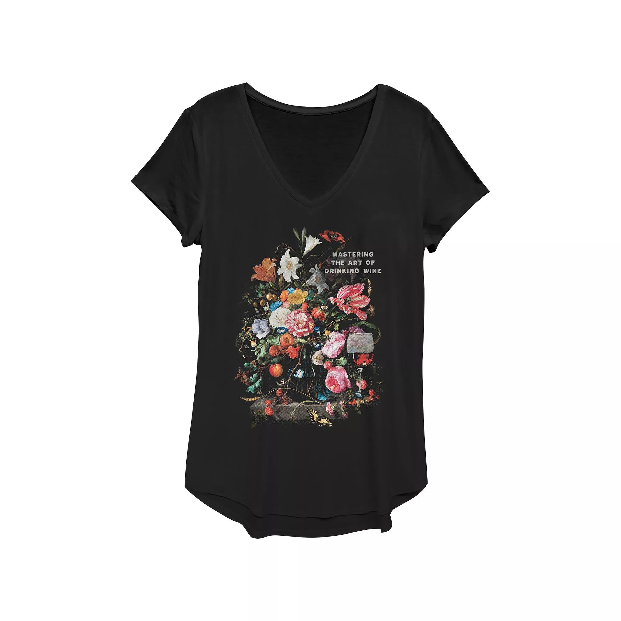 Women's Mastering The Art Of Drinking Wine V-Neck Graphic Tee,  Product Image