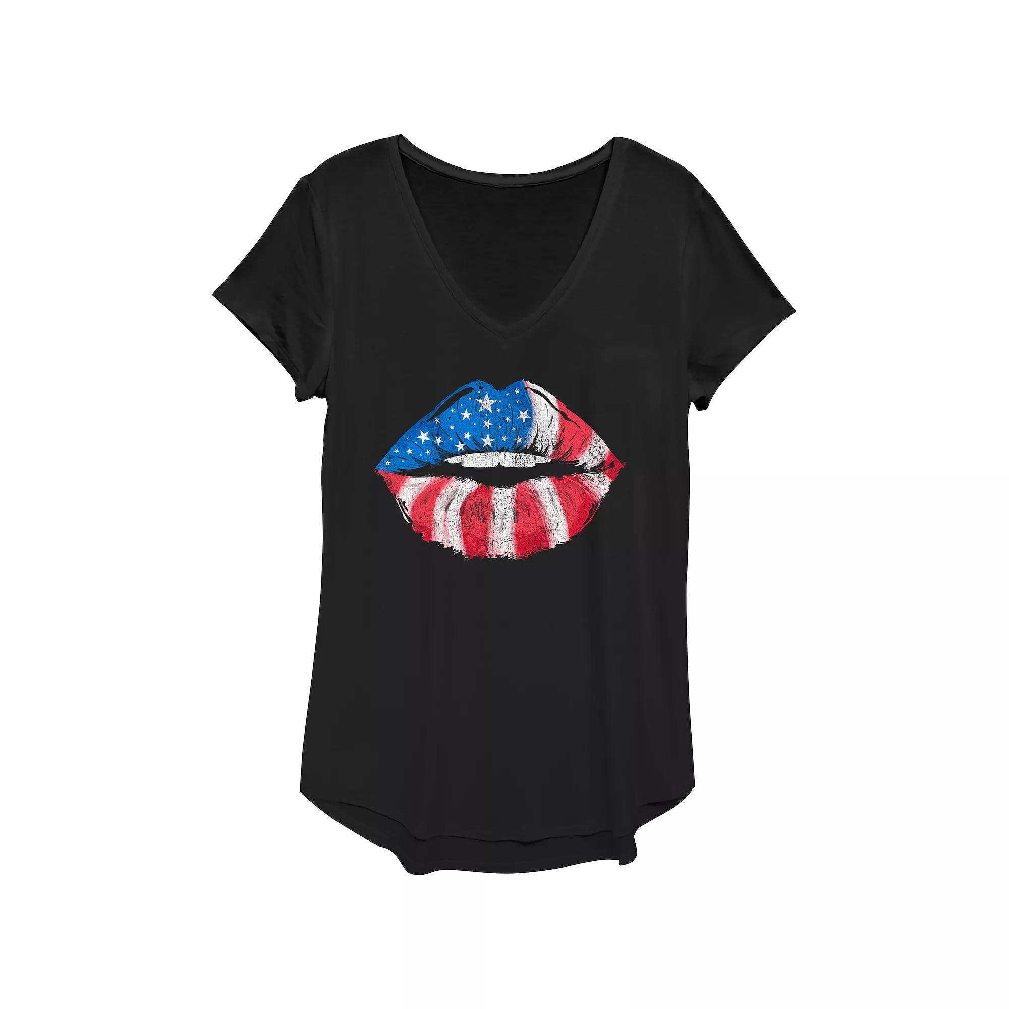Women's Trendy American Flag Lips Graphic Tee, Girl's,  Product Image