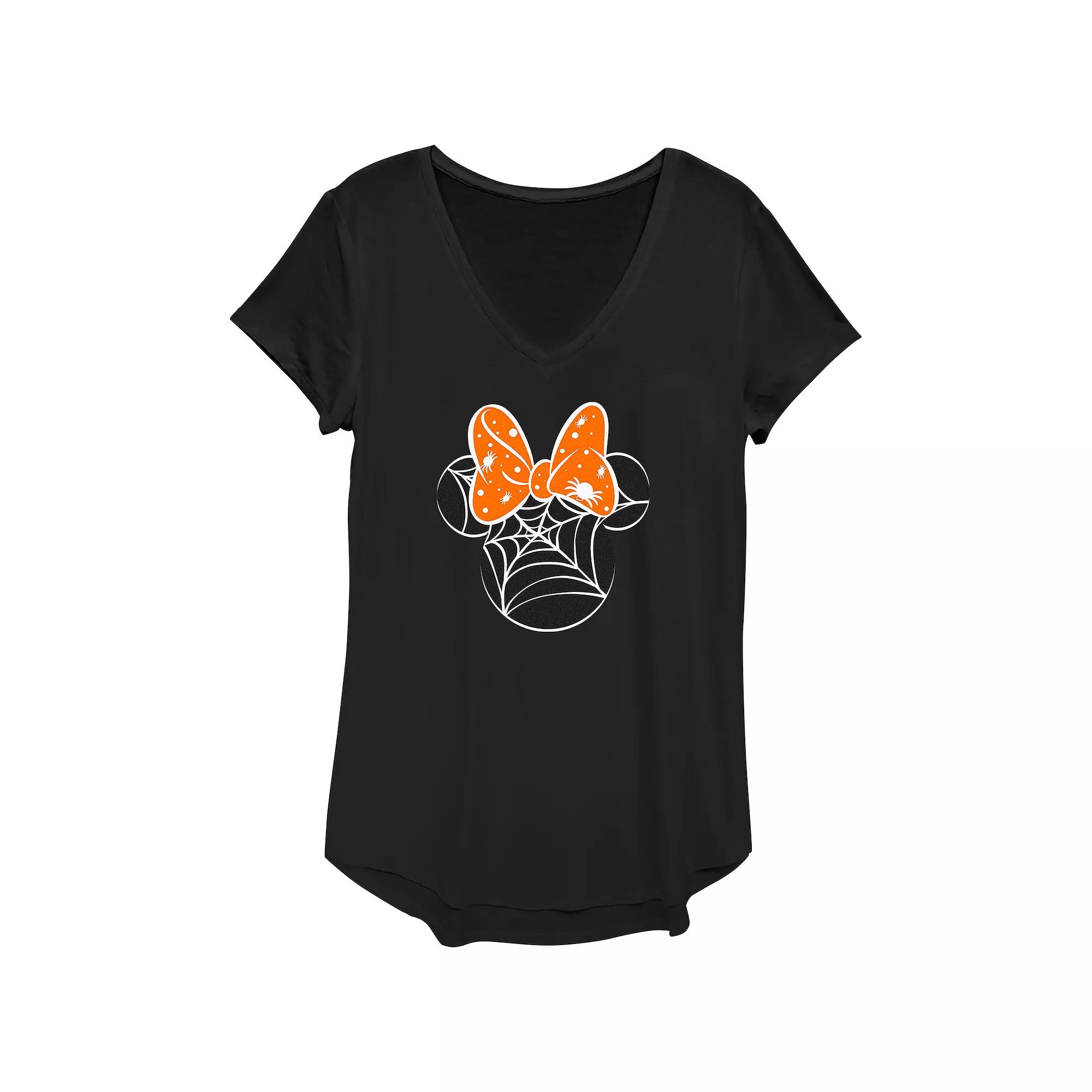 Disney's Minnie Mouse Juniors' Spider Web Head V-Neck Graphic Tee, Women's,  Product Image